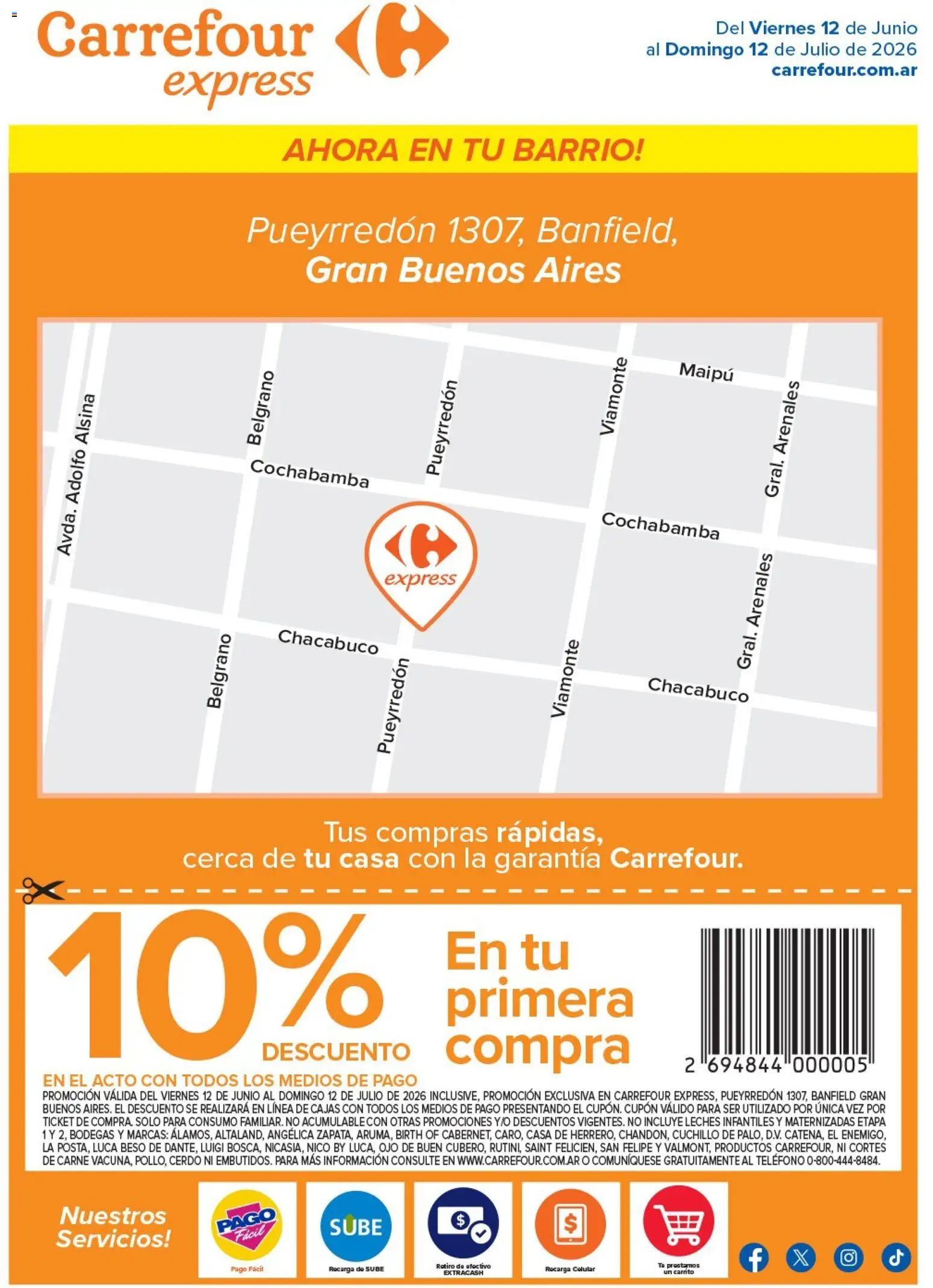 Carrefour Express | Pueyrredon 1307, Banfield │ válido desde el 12.06.2026 | Página: 1 | Productos: Teléfono, Cuchillo, Cerdo