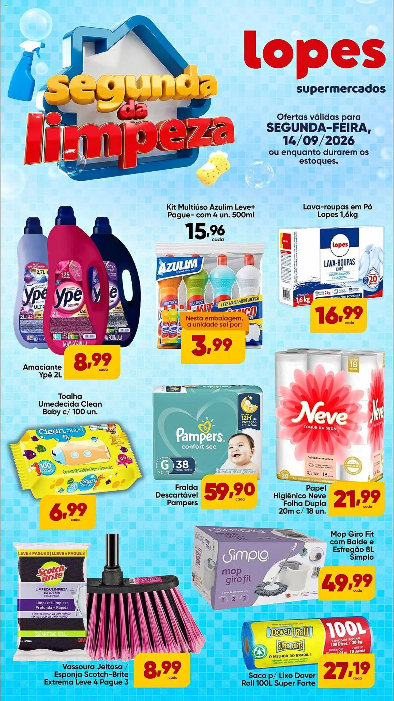 Lopes Supermercados Folheto - válido de 14/09/2026 | Página: 1 | Produtos: Azulim, Esponja, Roupas, Balde