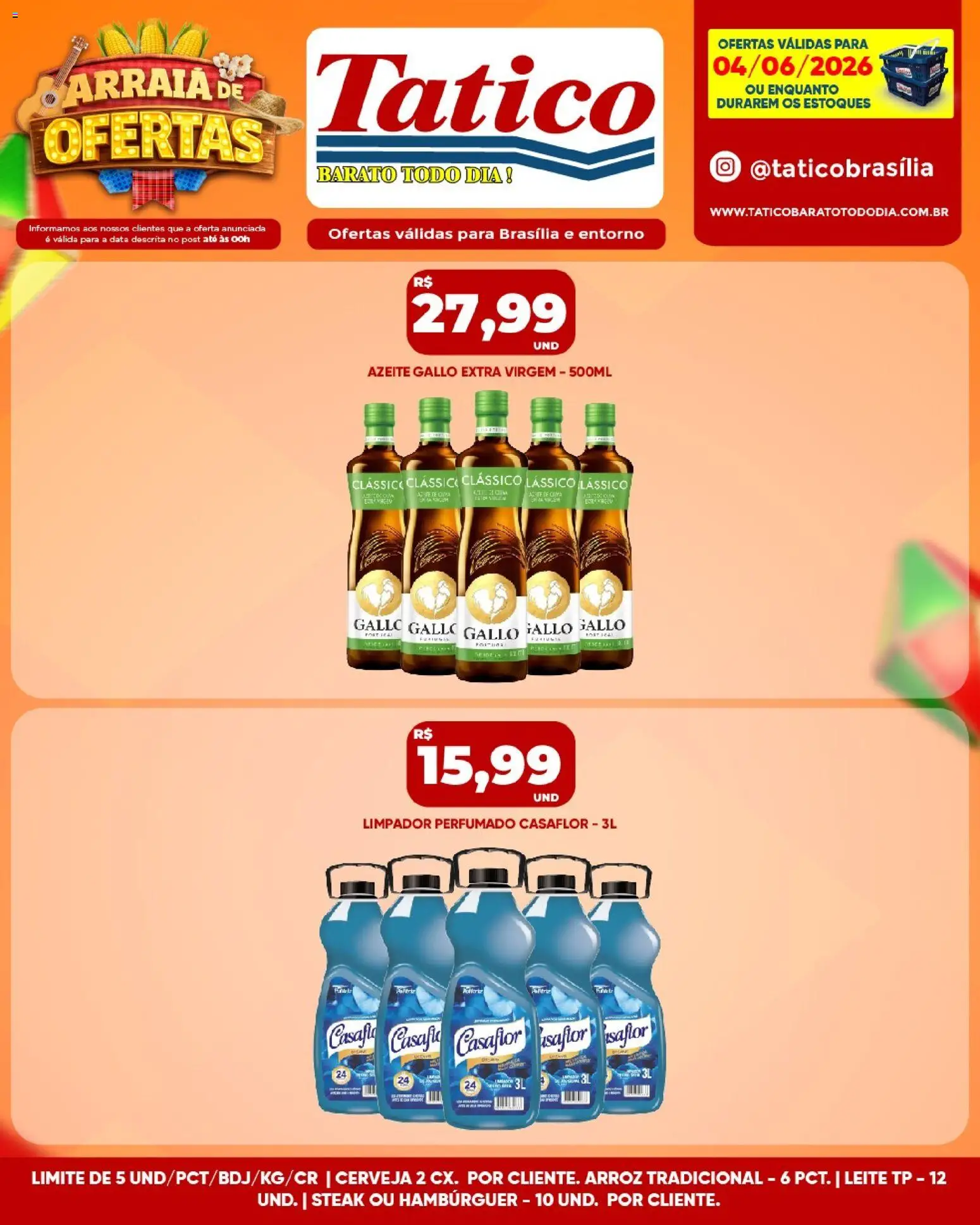 Tatico Folheto - válido de 04.06.2026 | Página: 12 | Produtos: Leite, Cerveja, Arroz, Hambúrguer
