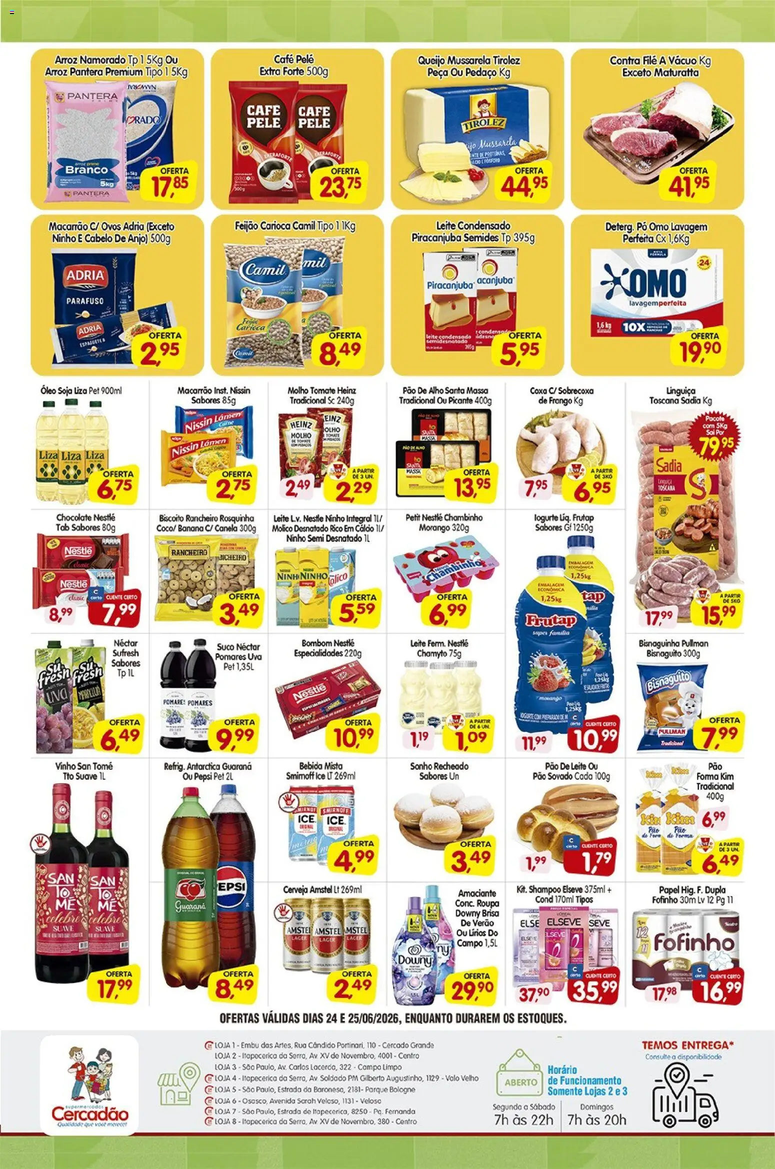 Cercadão Folheto - válido de 24/06/2026 | Página: 2 | Produtos: Cerveja, Rosquinha, Mussarela, Canela