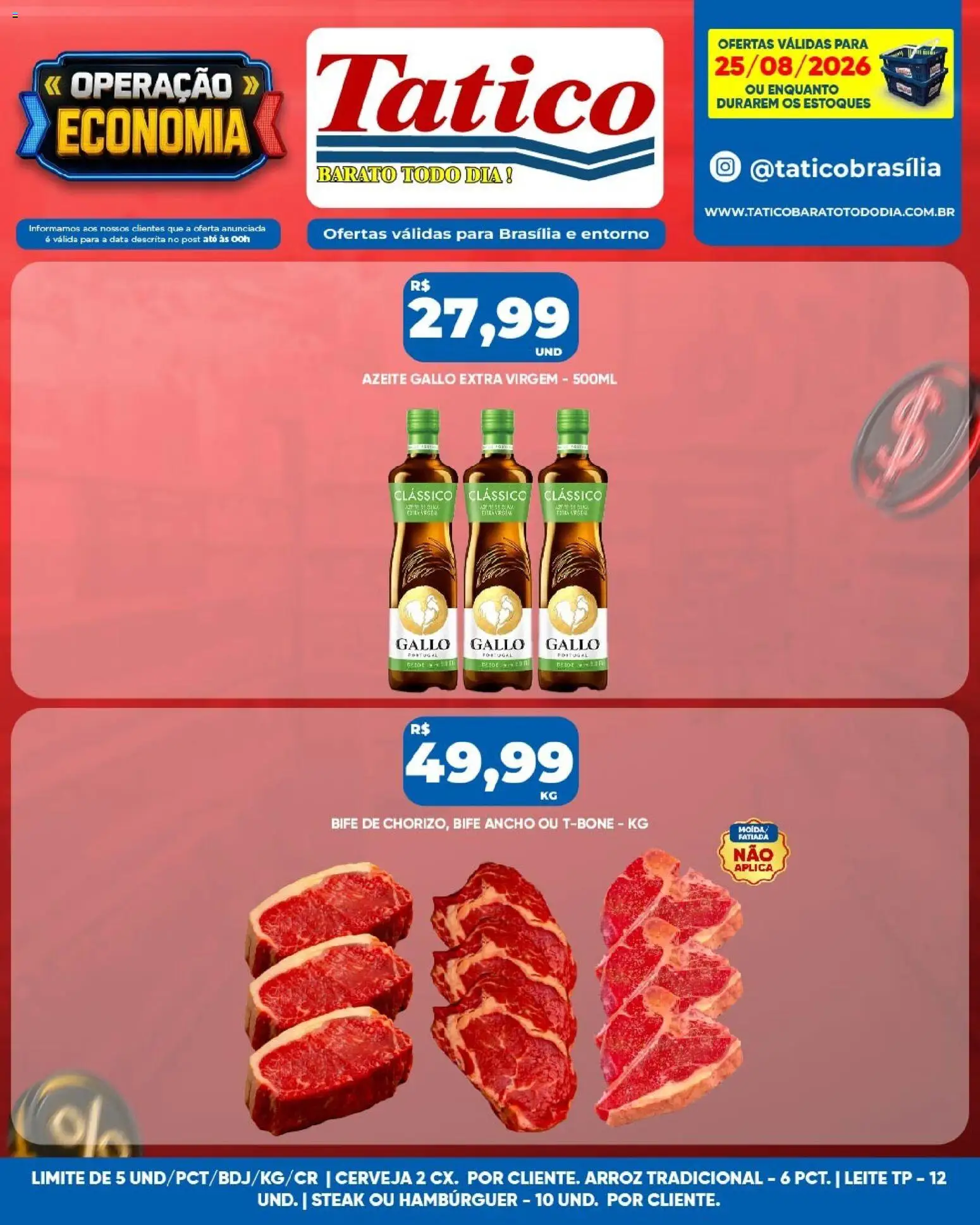 Tatico Folheto - válido de 25/08/2026 | Página: 12 | Produtos: Leite, Cerveja, Hambúrguer, Azeite