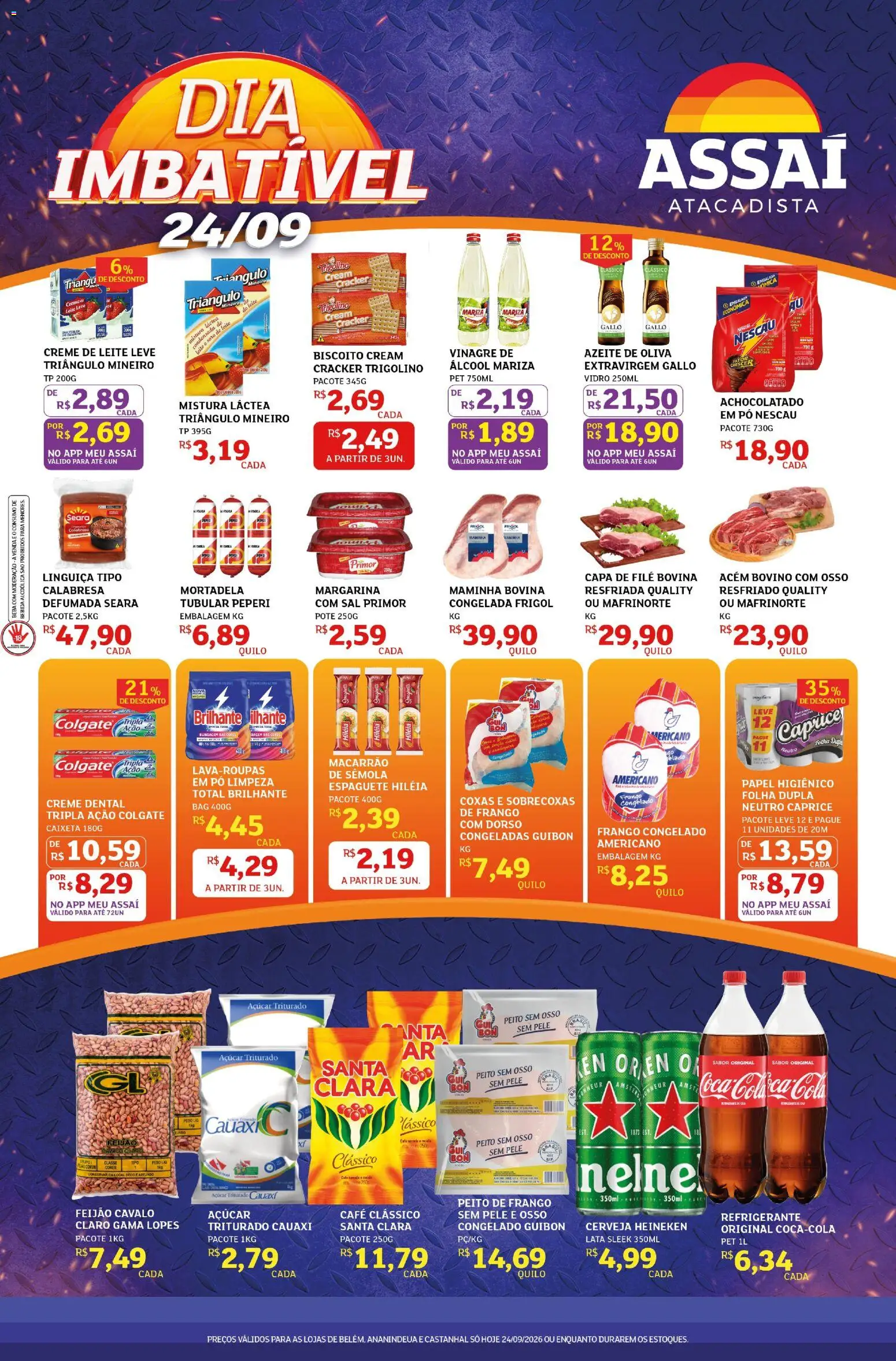 Assaí Atacadista Folheto - válido de 24/09/2026 | Página: 1 | Produtos: Espaguete, Cerveja Heineken, Azeite de oliva, Creme dental