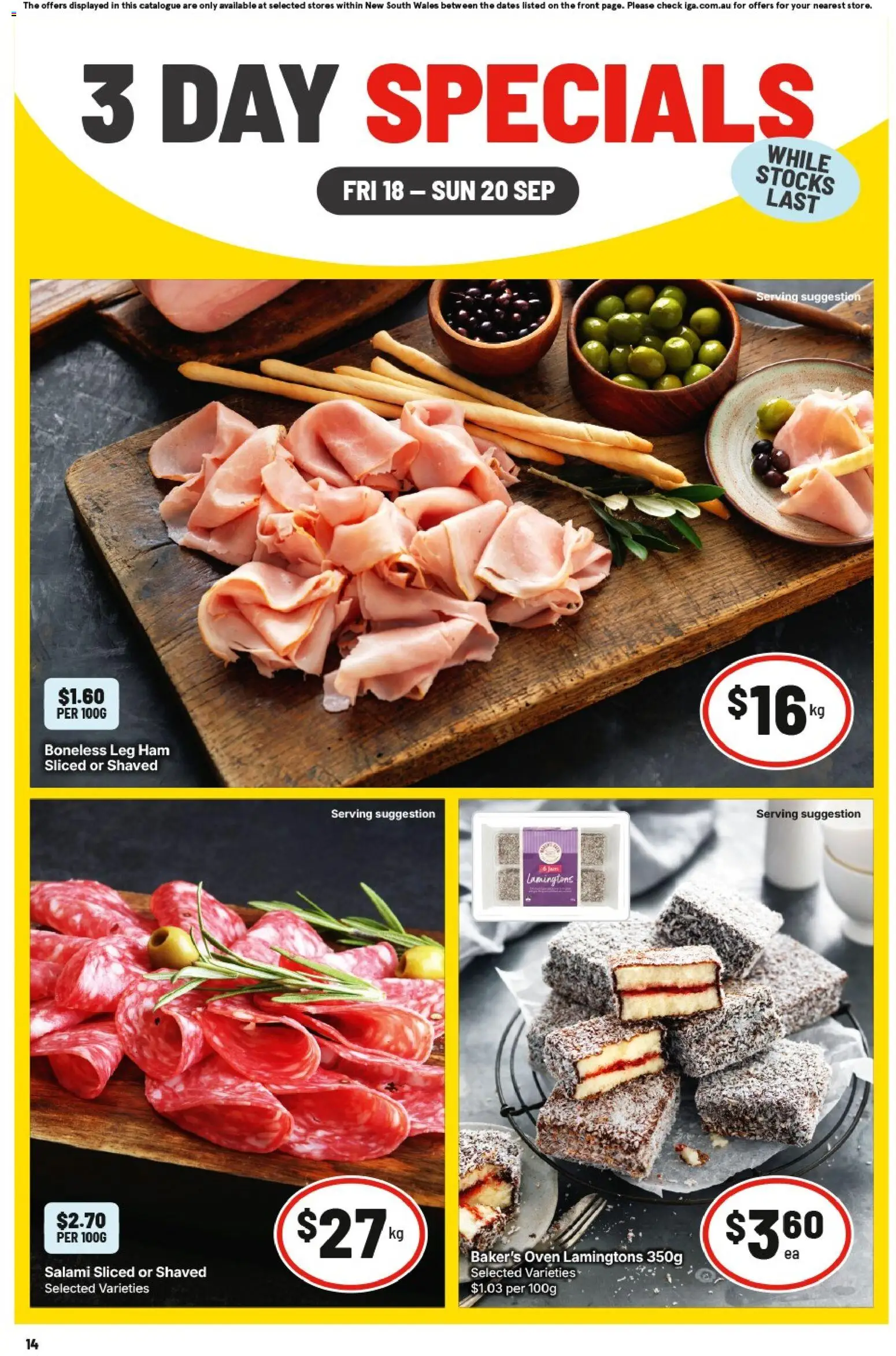 IGA catalogue - valid from 18/09/2026 | Page: 2 | Products: Salami, Ham, Lamingtons, Oven