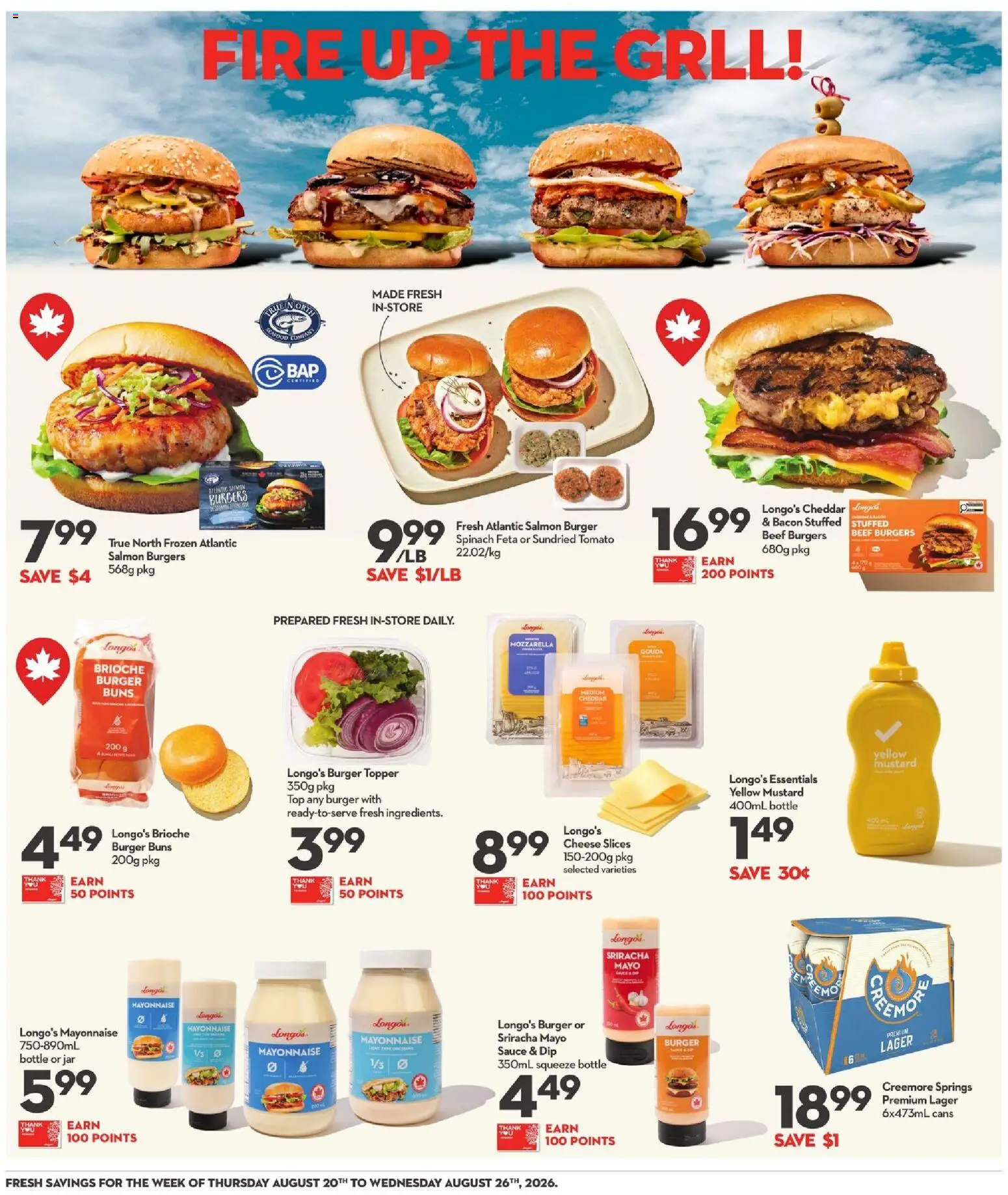 Longo's flyer valid from Aug 20, 2026 | Page: 9 | Products: Beef, Bacon, Salmon, Gouda