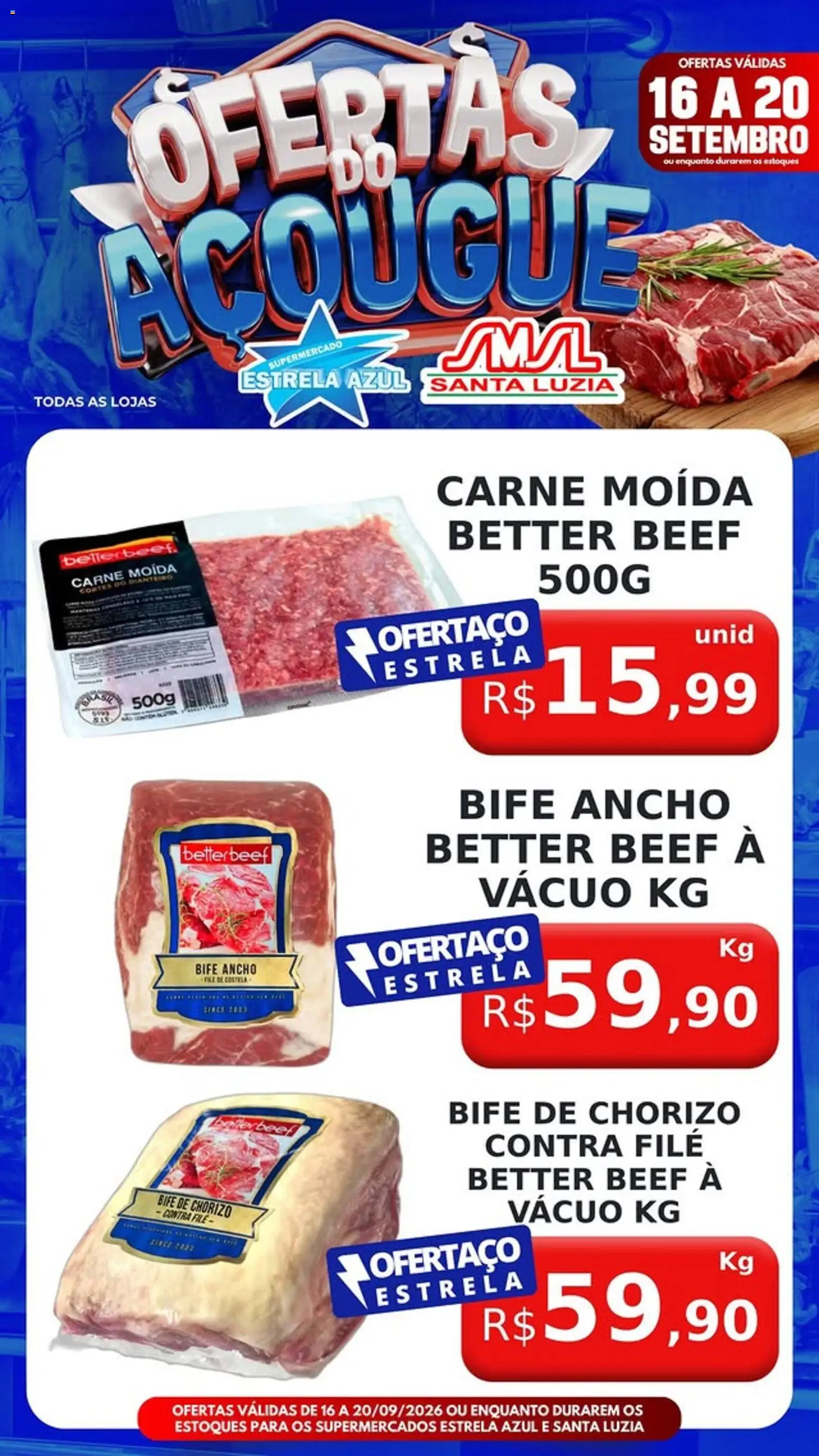 Estrela Azul Folheto - válido de 16/09/2026 | Página: 6 | Produtos: Bife ancho, Contra filé, Carne, Carne moída