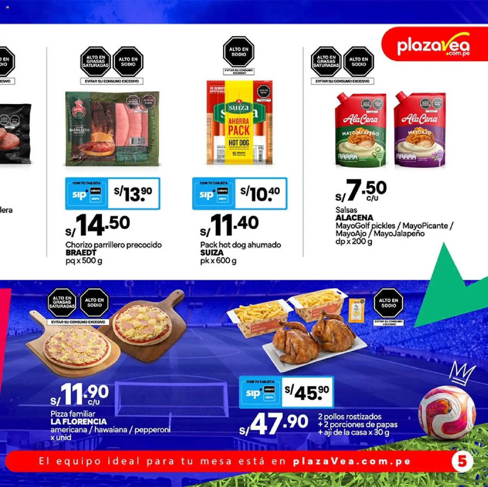 Catálogo Plaza Vea válido desde 13/07/2026 | Página: 5 | Productos: Mesa, Pizza, Papas