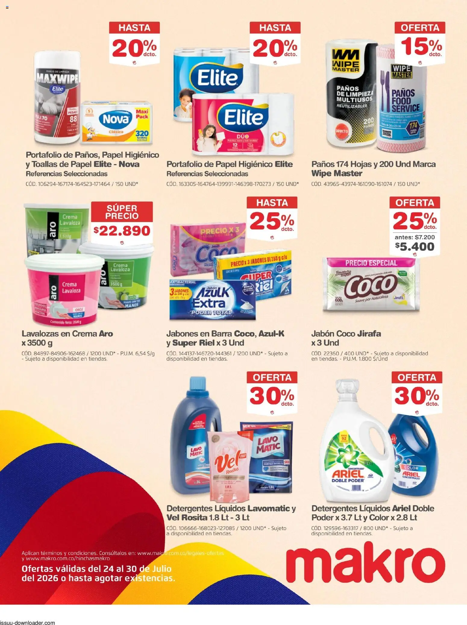 Makro revista - valida desde el 24/07/2026 | Página: 25 | Productos: Riel, Coco, Jabón, Papel higiénico