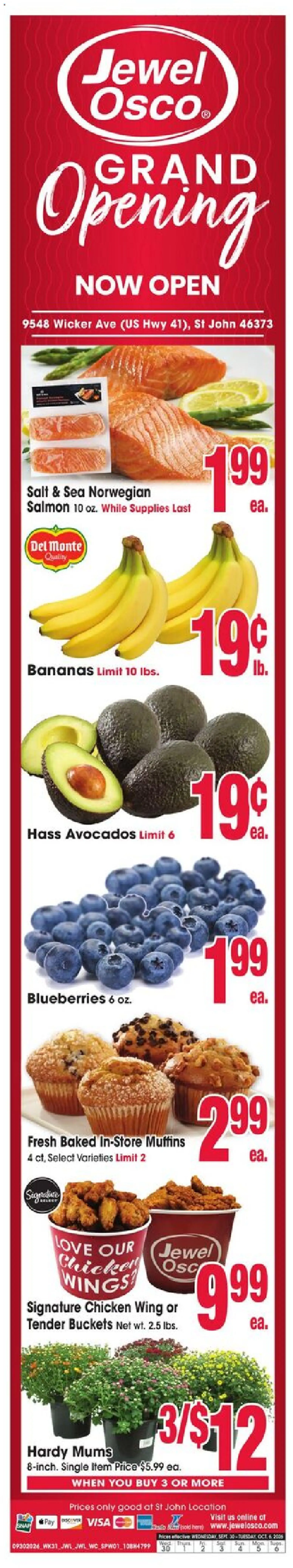 Jewel Osco Grand Opening - valid from 09/30/2026 | Page: 1 | Products: Chicken, Bananas, Salt, Blueberries