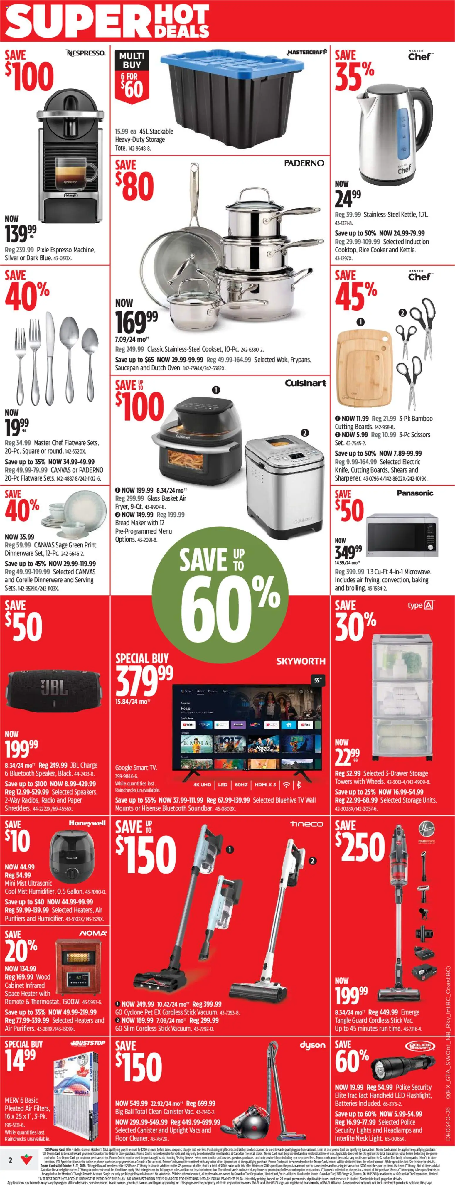 Canadian Tire flyer valid from Oct 1, 2026 | Page: 2 | Products: Phone, Radio, Batteries, Bread