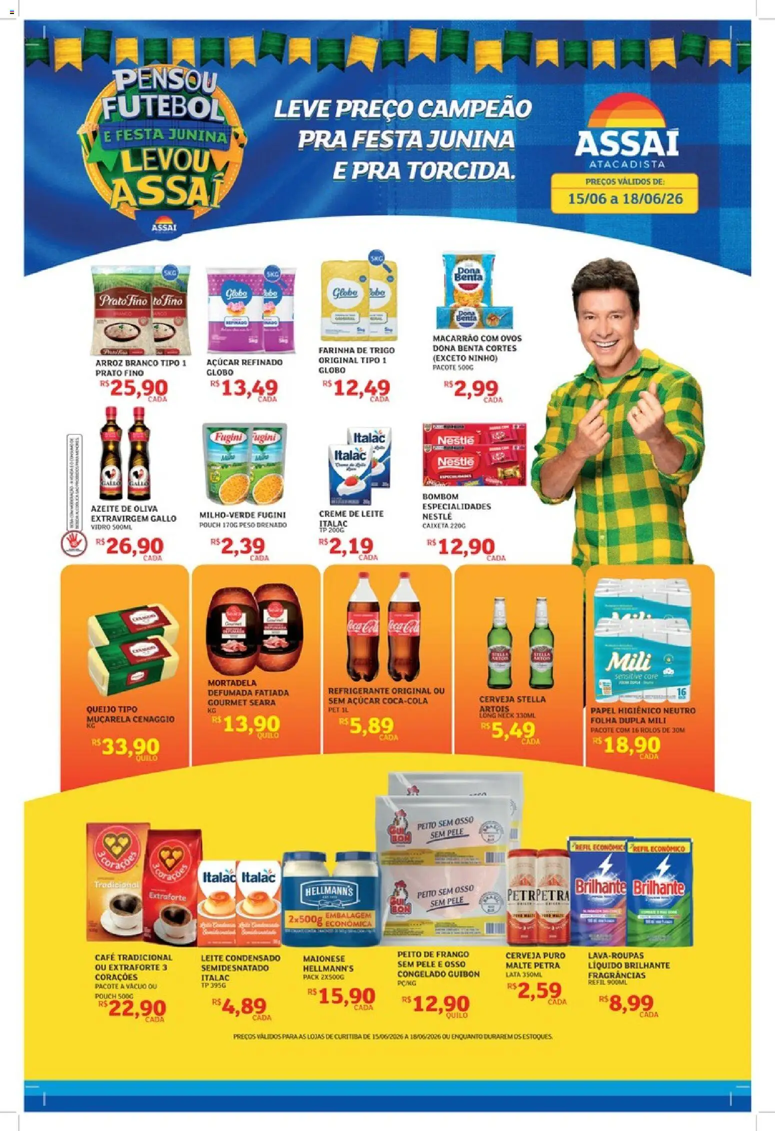 Assaí Atacadista Folheto - válido de 15.06.2026 | Página: 1 | Produtos: Farinha de trigo, Muçarela, Macarrão, Creme de leite