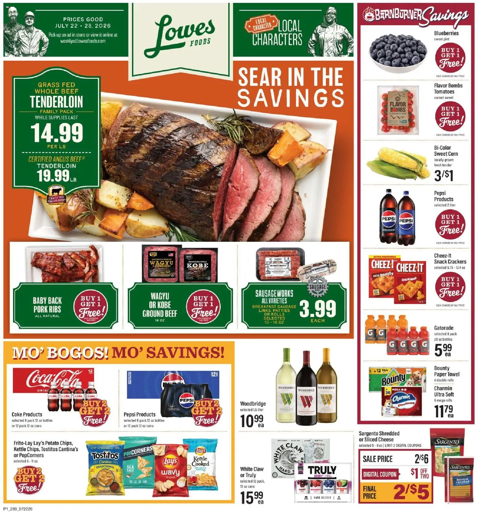 Lowes Foods Weekly Ad - GA - valid from 07/22/2026 | Page: 1 | Products: Tomatoes, Beef, Blueberries, Kettle