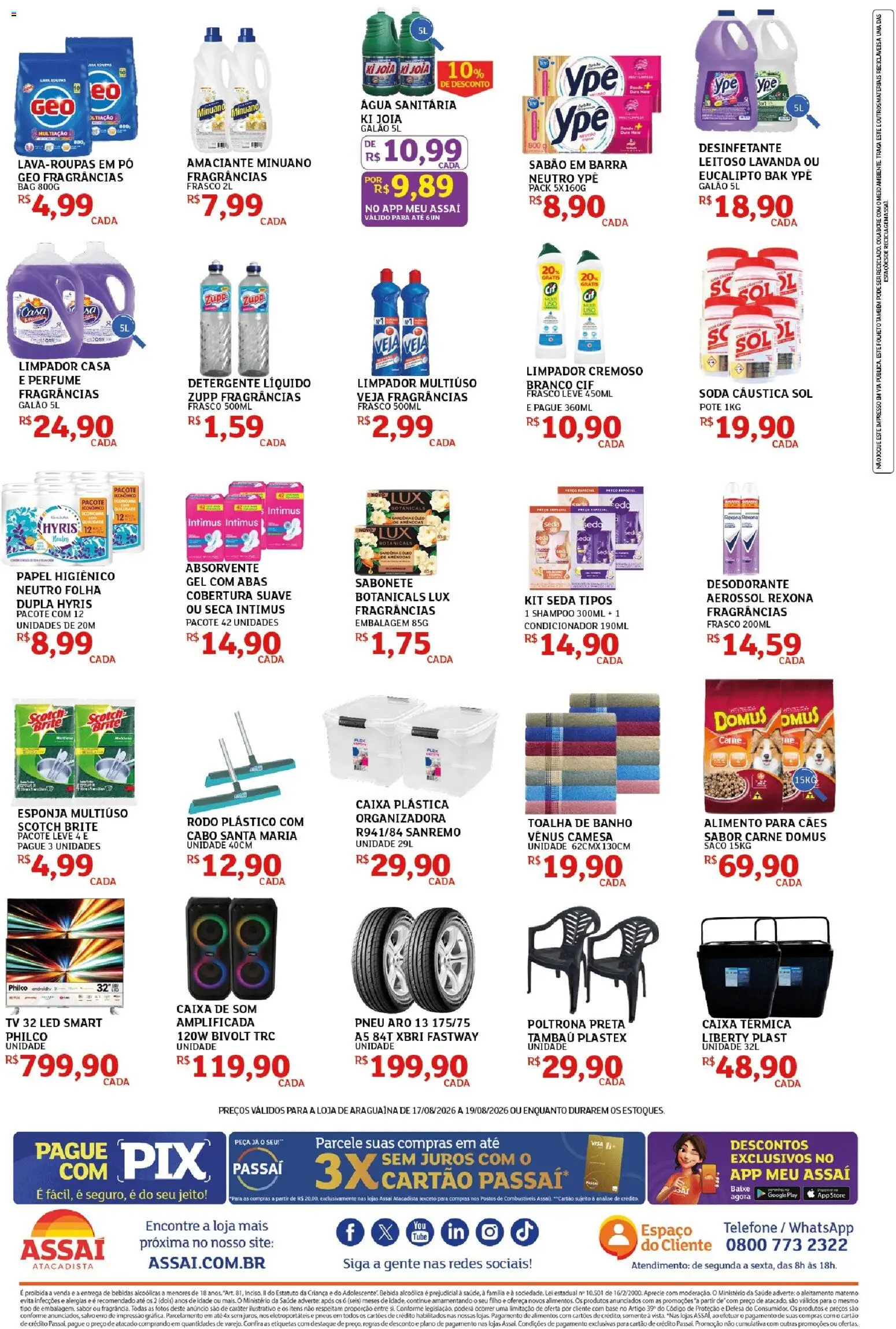 Assaí Atacadista Folheto - válido de 17/08/2026 | Página: 4 | Produtos: Caixa, Alimentos, Telefone, Água sanitária