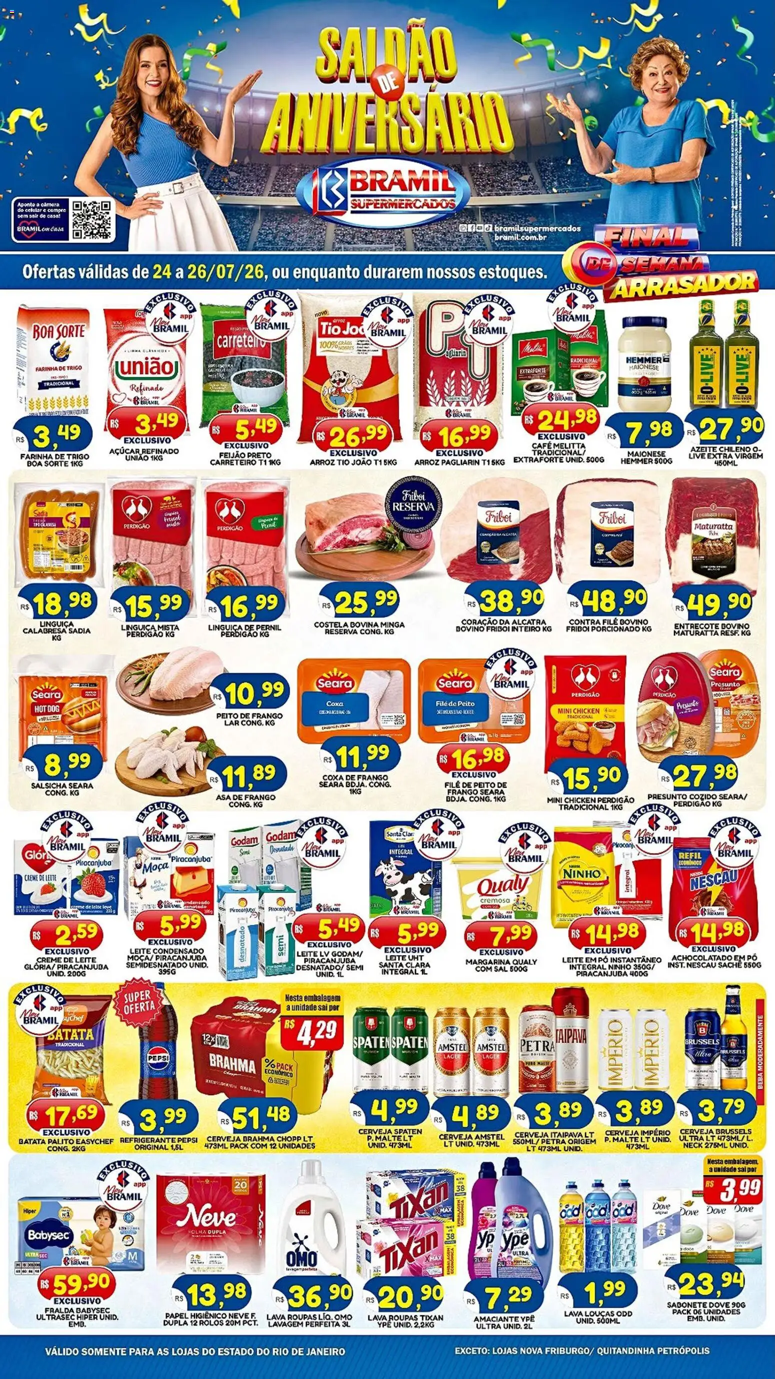 Bramil Supermercados Folheto - válido de 24/07/2026 | Página: 1 | Produtos: Contra filé, Refrigerante, Creme de leite, Margarina