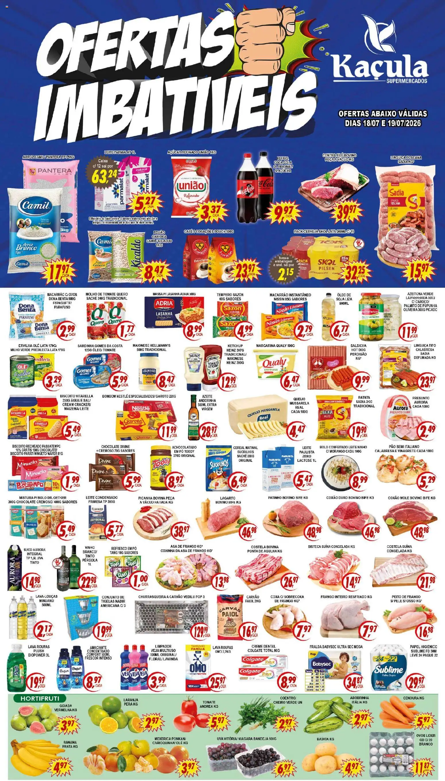 Kaçula Folheto - válido de 18/07/2026 | Página: 1 | Produtos: Palmito, Refresco, Creme, Amaciante
