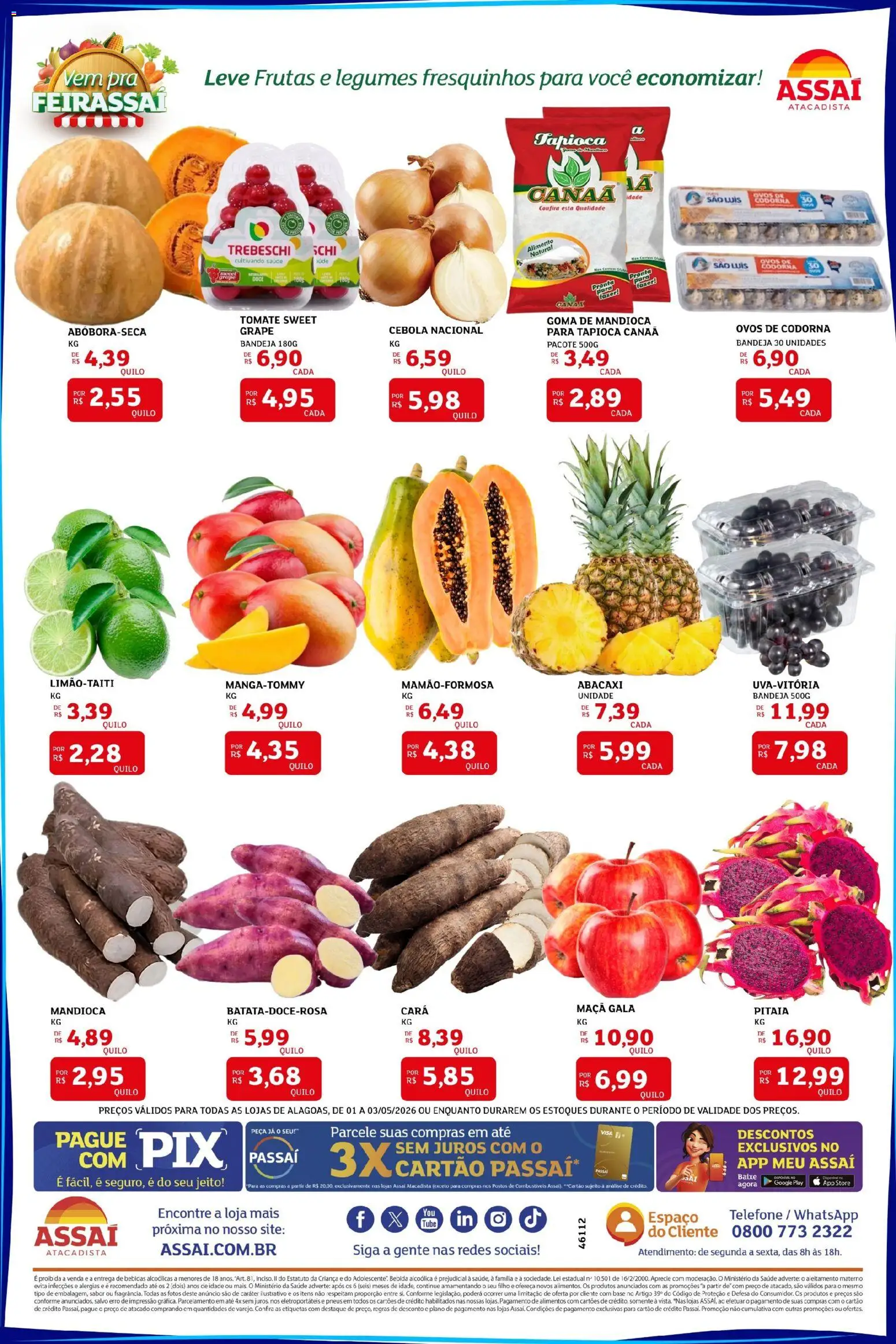 Assaí Atacadista Folheto - válido de 01.05.2026 | Página: 3 | Produtos: Tapioca, Ovos, Bebida, Bandeja