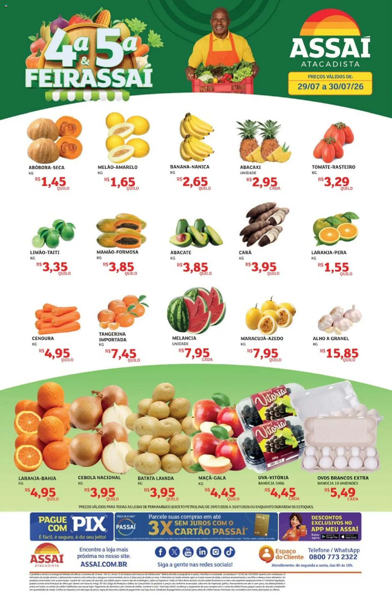 Assaí Atacadista Folheto - válido de 29/07/2026 | Página: 1 | Produtos: Cebola, Abacaxi, Bandeja, Batata