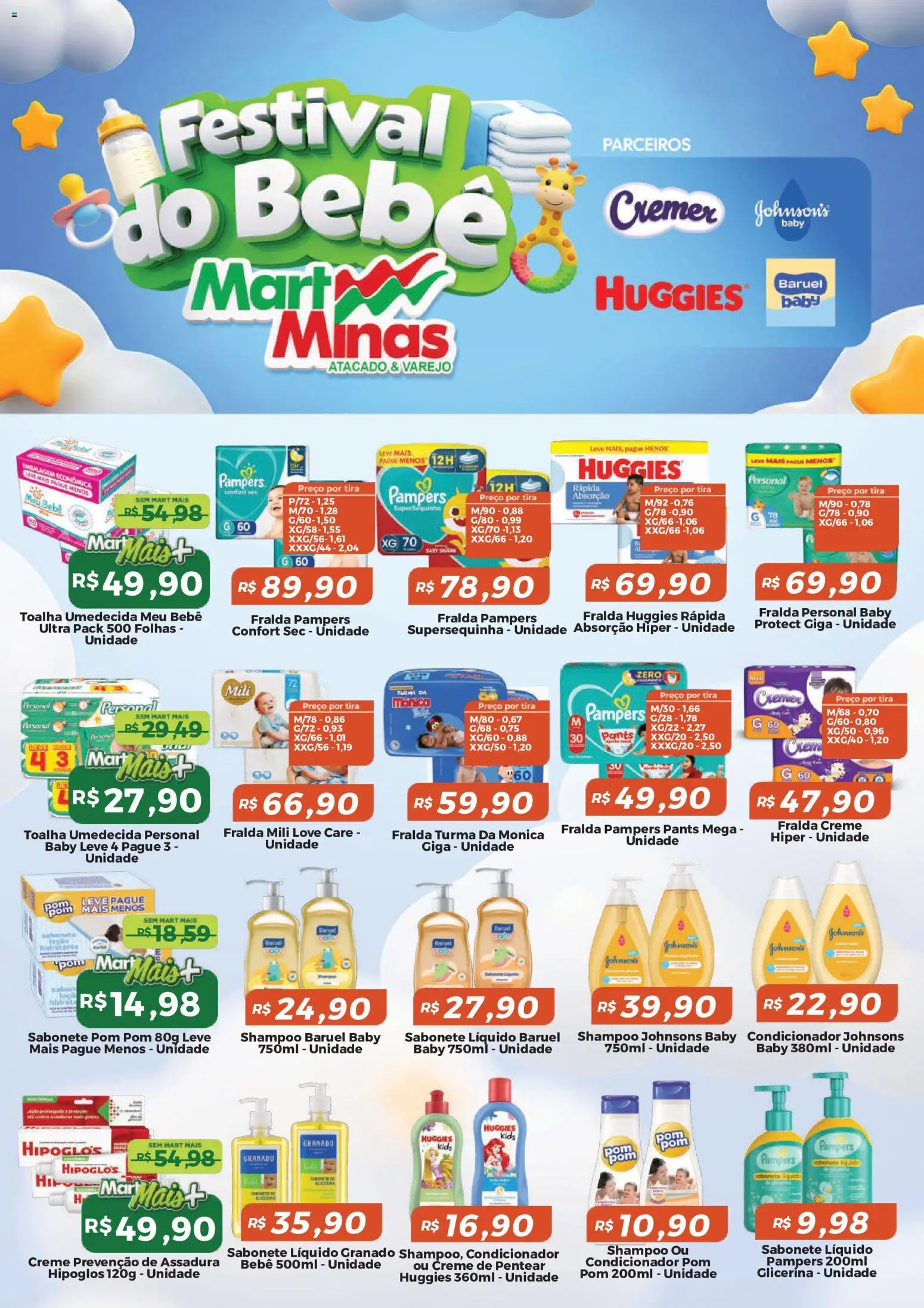 Mart Minas Folheto - válido de 30/07/2026 | Página: 1 | Produtos: Shampoo, Fralda pampers, Pampers, Creme