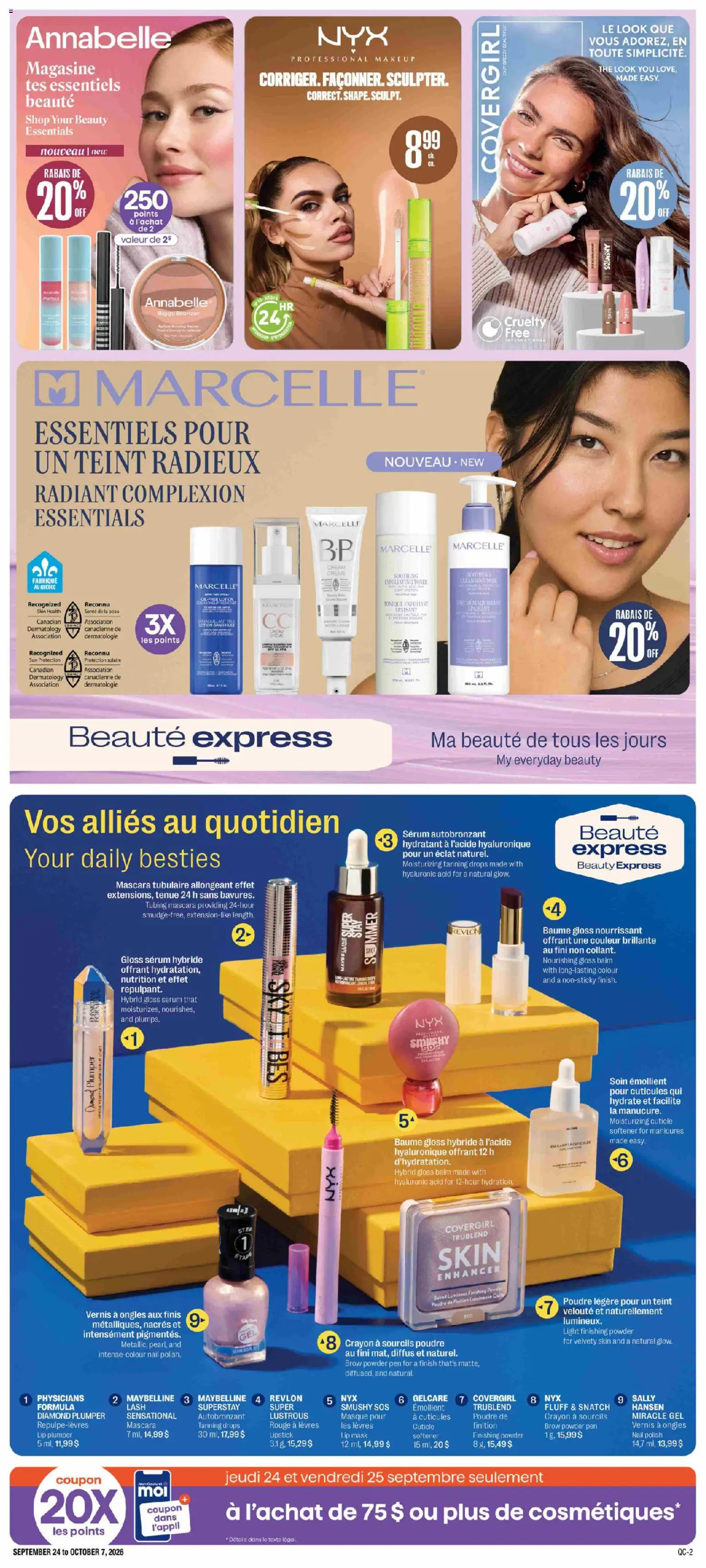 Jean Coutu flyer valid from Sep 24, 2026 | Page: 2 | Products: Bronzer, Mascara, Nail polish, Mask