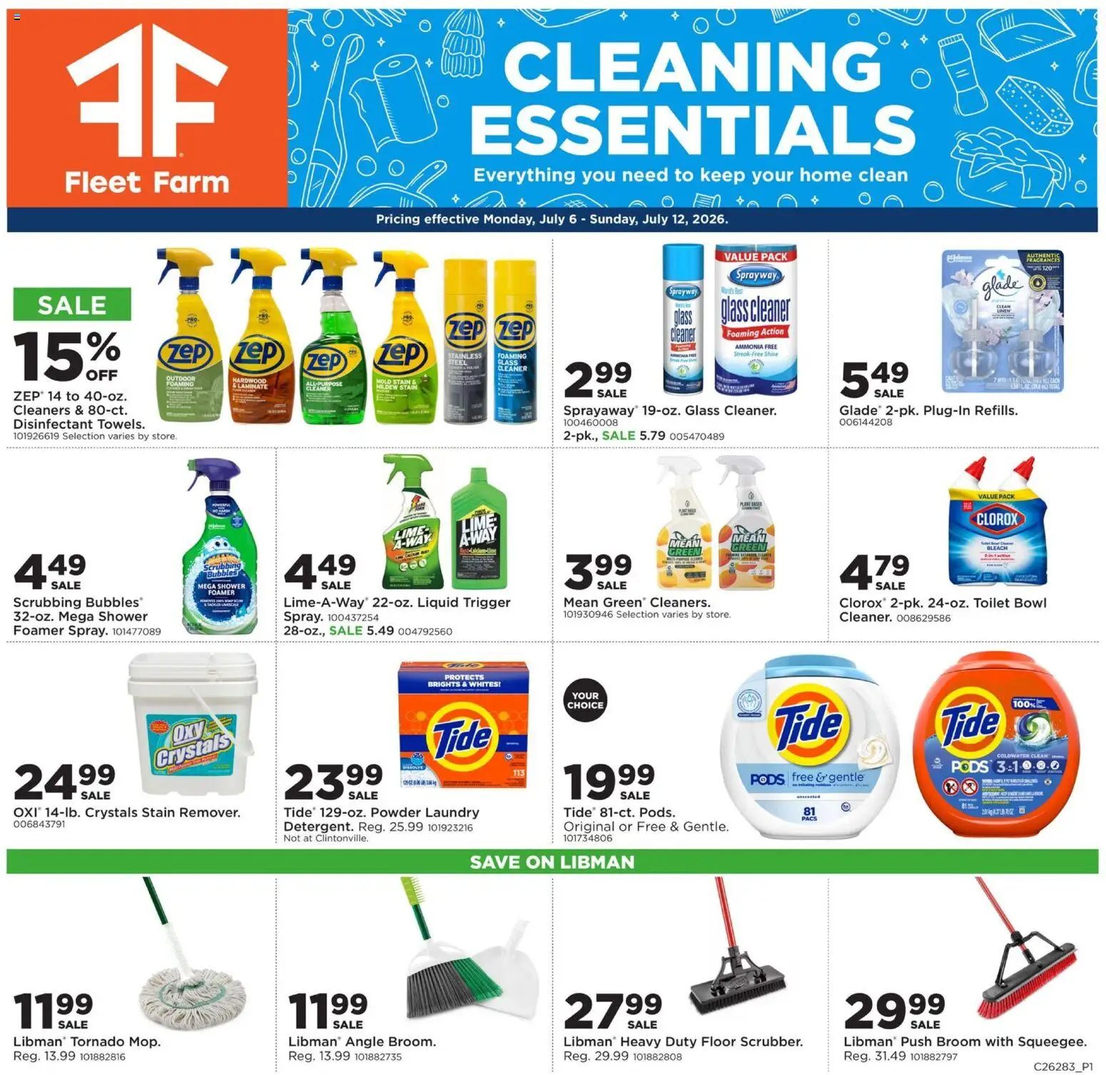 Mills Fleet Farm Home & Cleaning - valid from 07/06/2026 | Page: 1 | Products: Shower, Powder