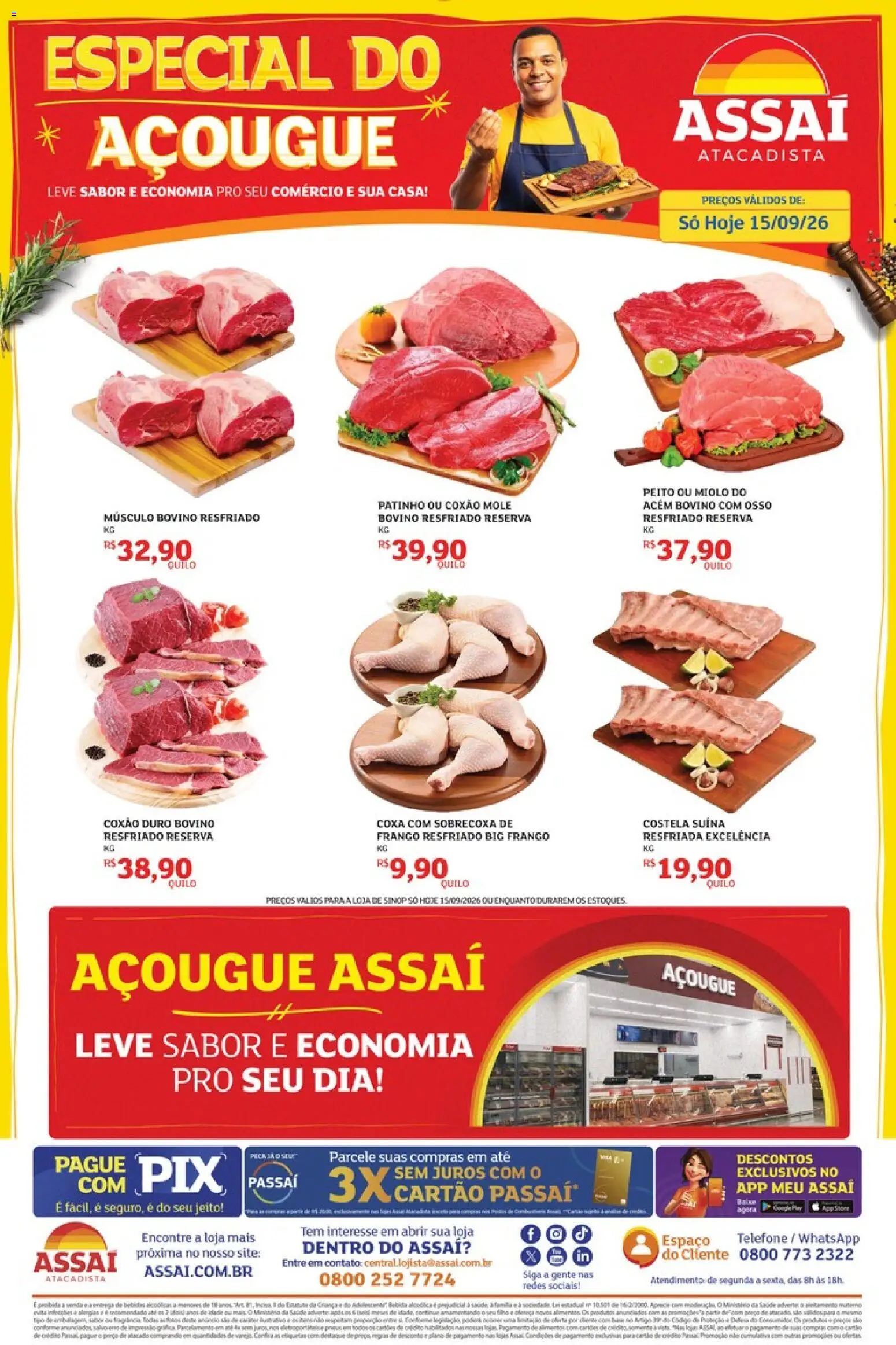Assaí Atacadista Folheto - válido de 15/09/2026 | Página: 1 | Produtos: Coxão duro, Pneus, Alimentos, Frango