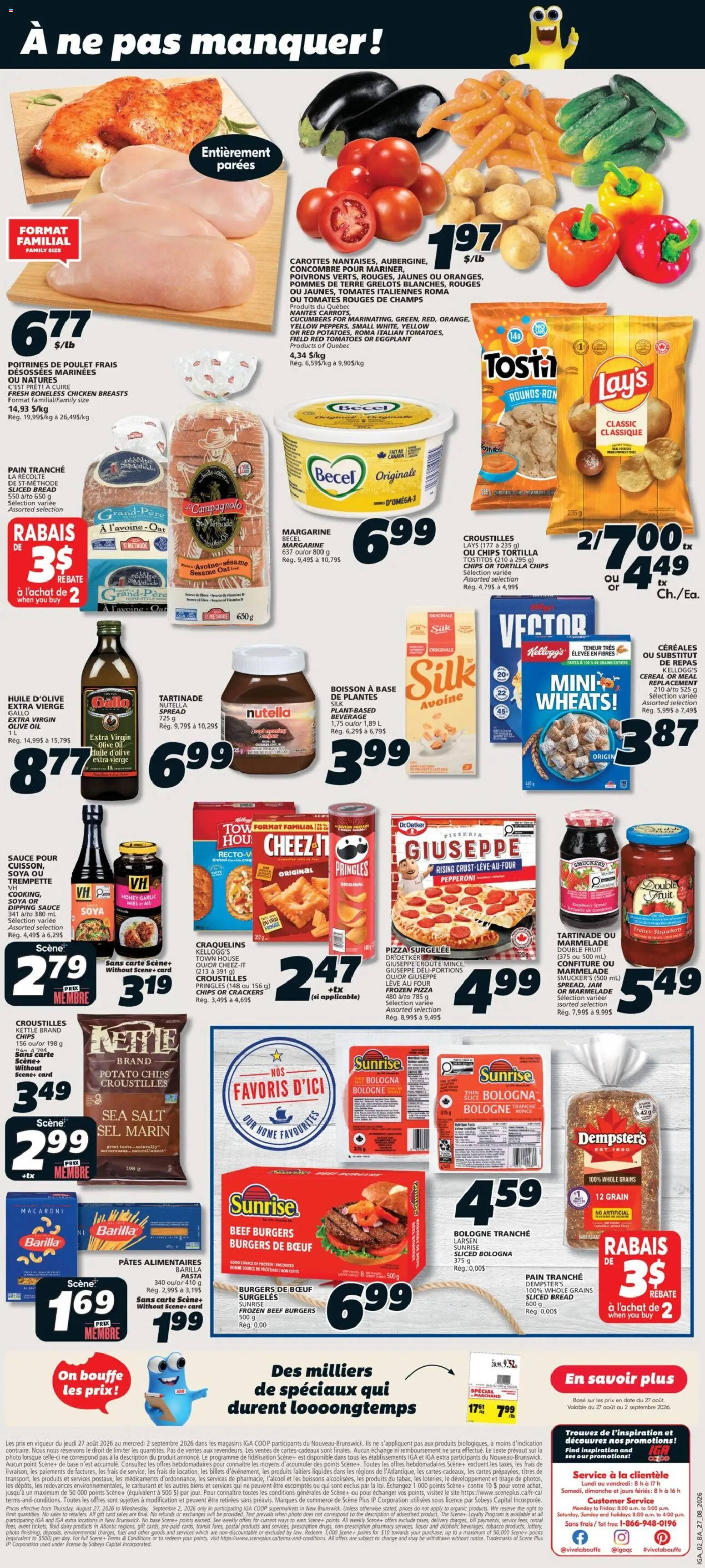 IGA flyer valid from Aug 27, 2026 | Page: 2 | Products: Fruit, Spread, Olive oil, Pizza