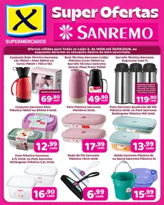 X Supermercados ofertas Sanremo - Pré-Visualização do folheto da loja X Supermercados, válido de 19/06/2026 | Página: 1 | Produtos: Garrafa térmica, Pia, Potes, Rodo