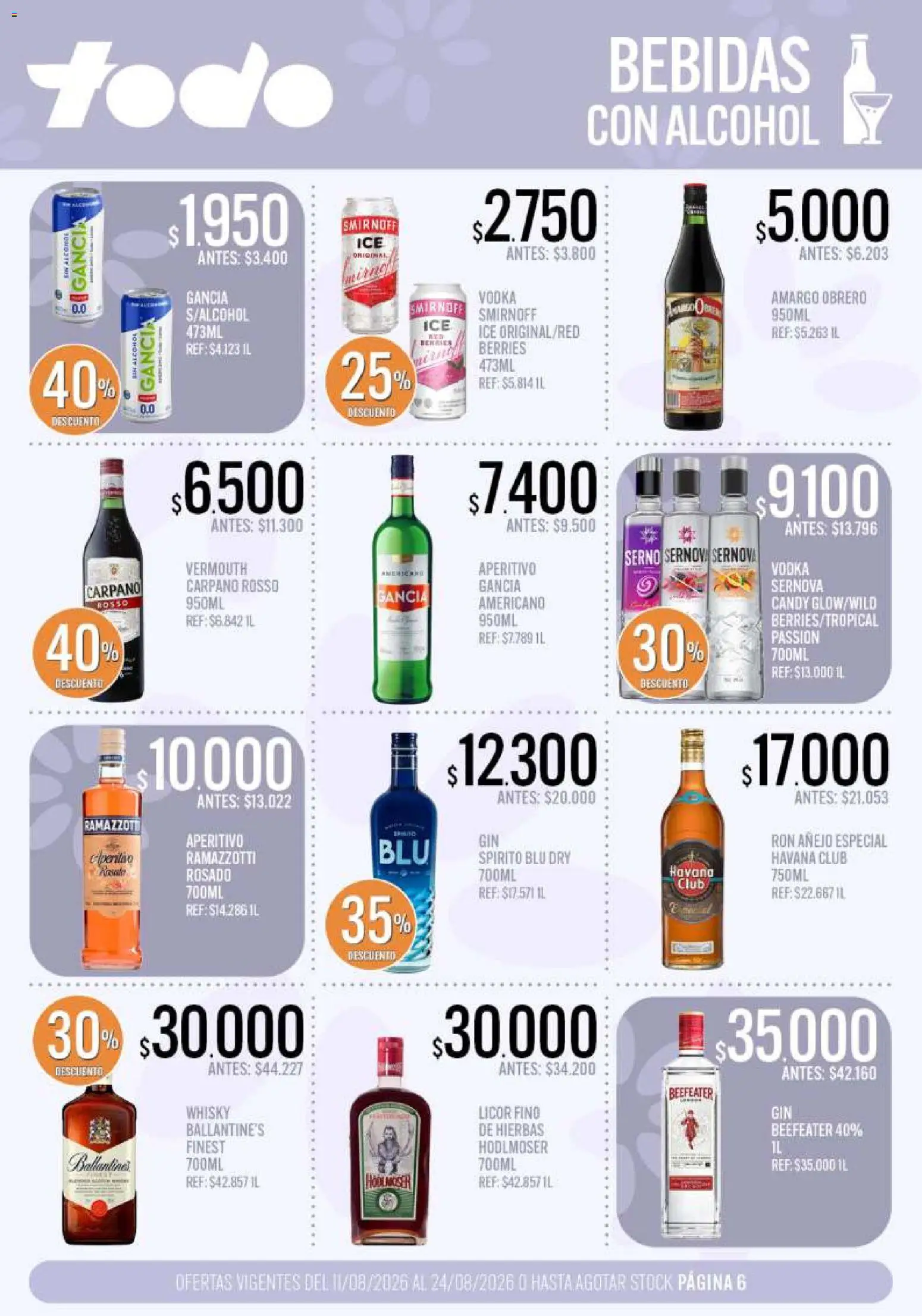 Supermercados TODO - Ofertas │ válido desde el 11/08/2026 | Página: 6 | Productos: Whisky, Ron, Bebidas, Havana