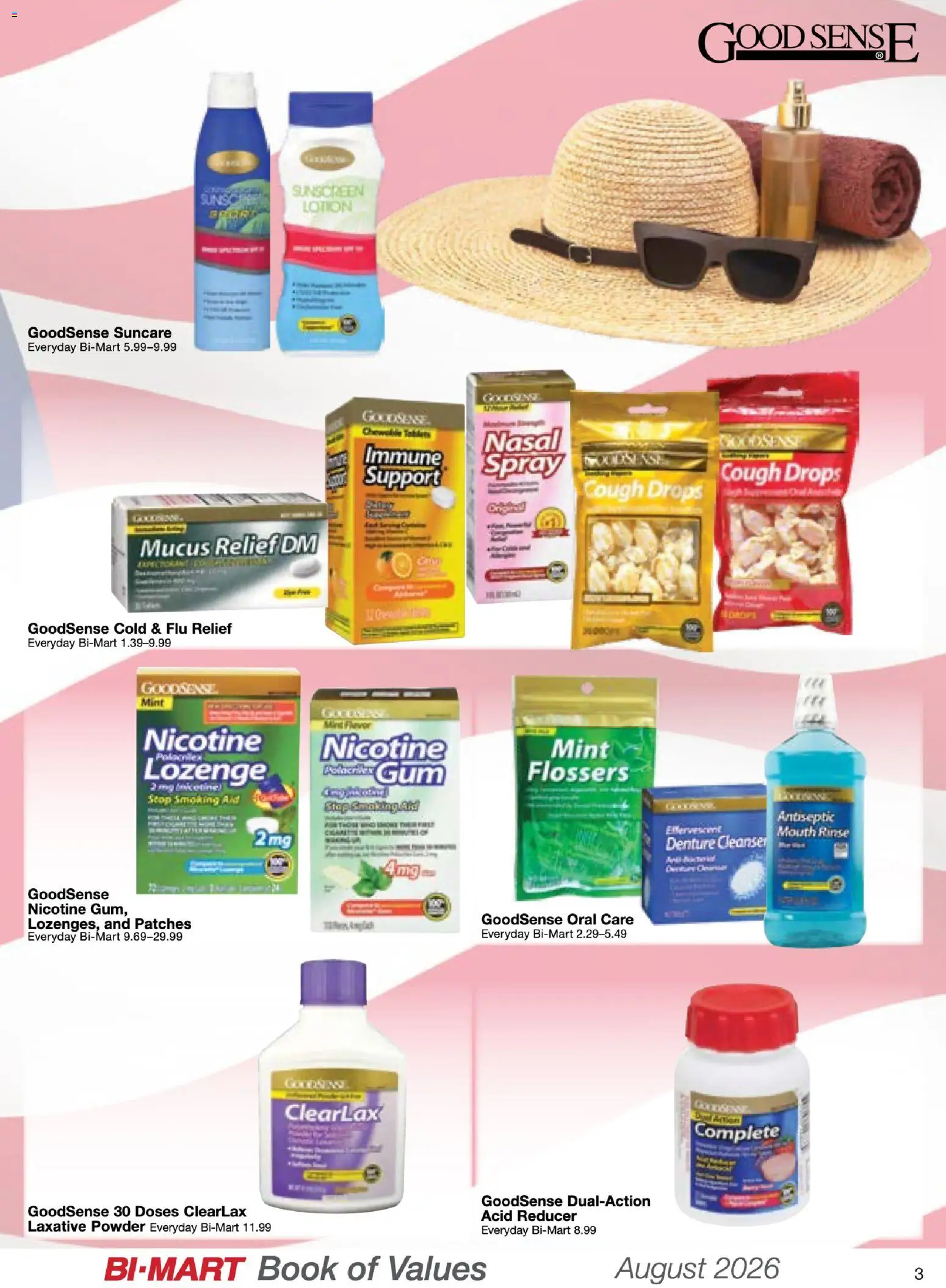 Bi-Mart August Health & Beauty Book of Values - valid from 08/01/2026 | Page: 3 | Products: Powder, Sunscreen, Mouth Rinse