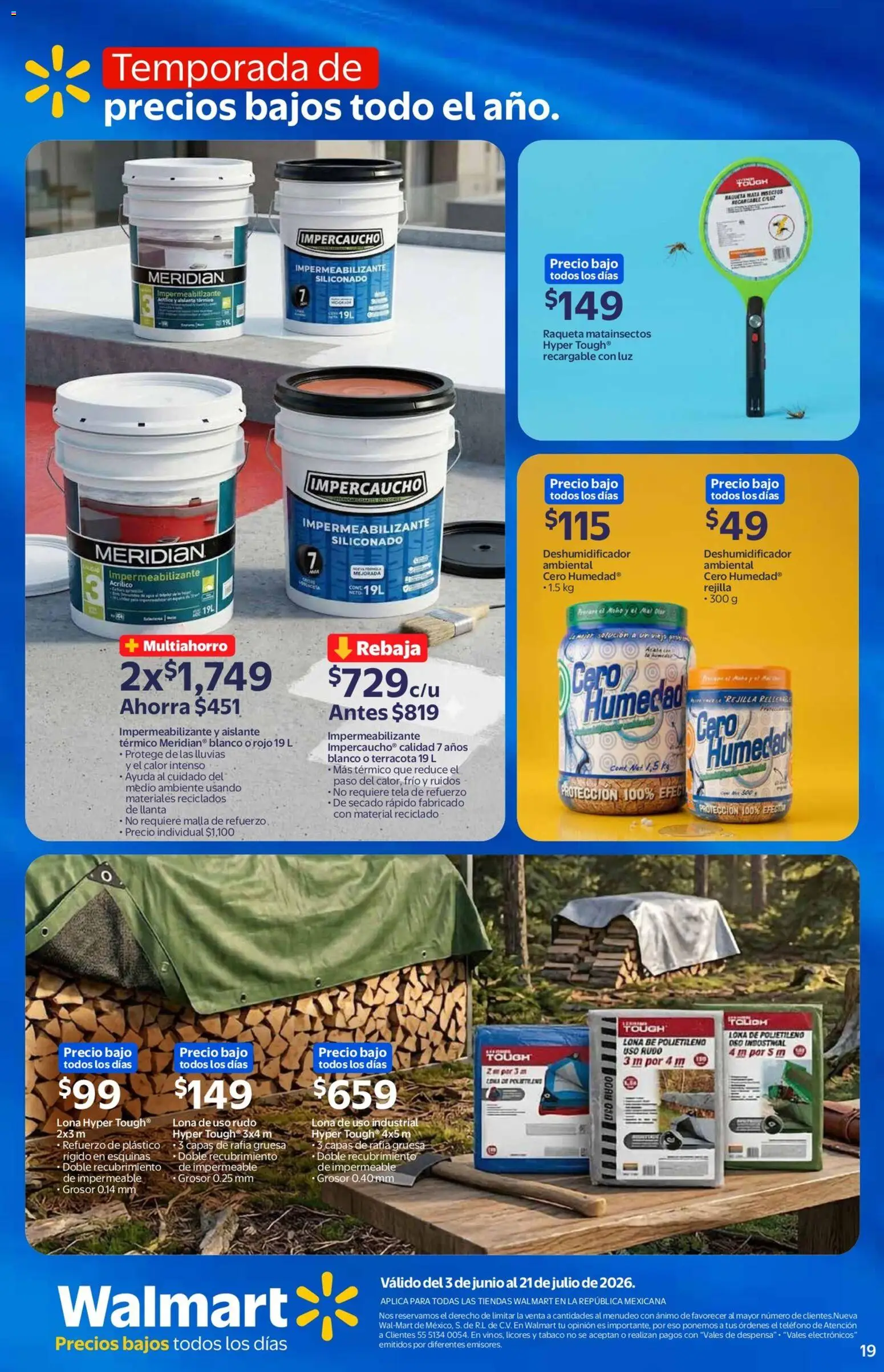 Nuevas ofertas de Walmart válidas en toda la República Mexicana desde el 03.06.2026. ¡Encuentra las mejores ofertas en Walmart folleto! | Página: 19 | Productos: Raqueta, Impermeabilizante, Malla, Teléfono