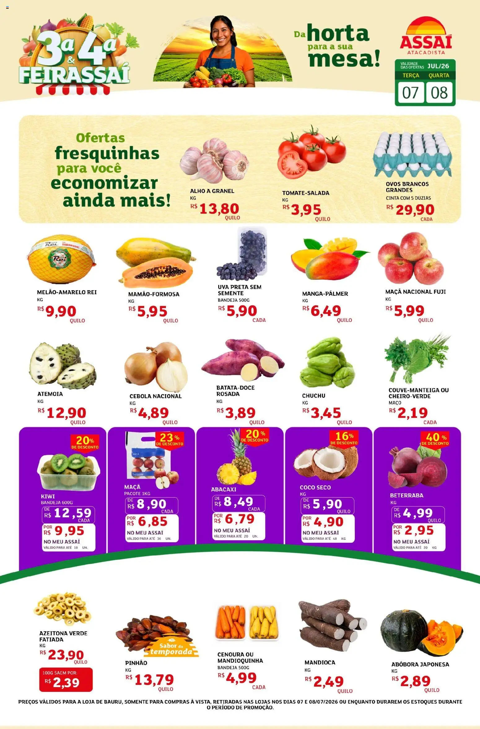 Assaí Atacadista Folheto - válido de 07/07/2026 | Página: 1 | Produtos: Chuchu, Mesa, Kiwi, Bandeja