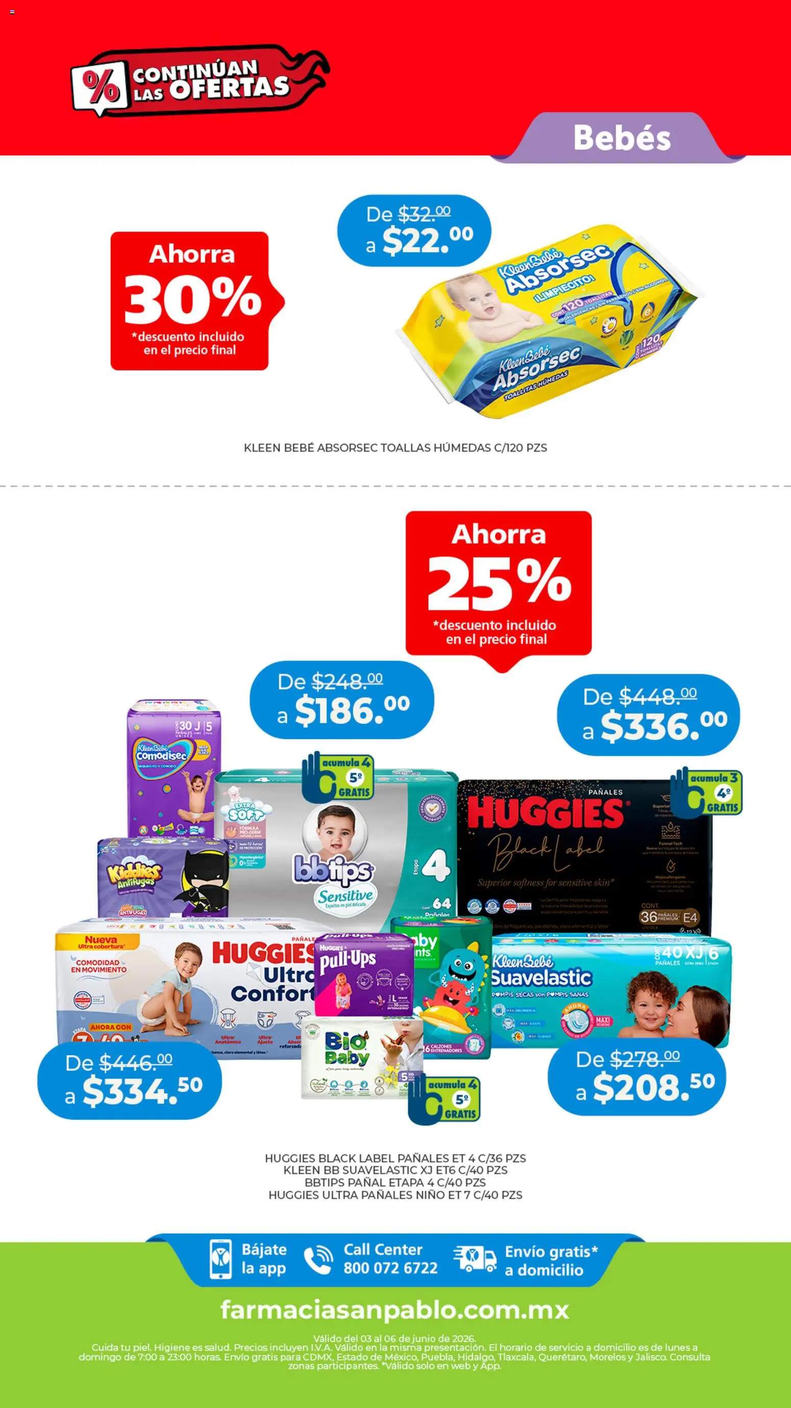 Nuevas ofertas de Farmacia San Pablo válidas en toda la República Mexicana desde el 03.06.2026. ¡Encuentra las mejores ofertas en Farmacia San Pablo catálogo! | Página: 10 | Productos: Toallitas húmedas, Pañales, Cloro, Toallas