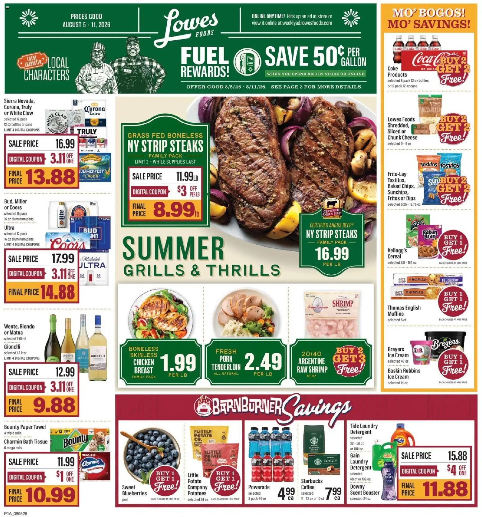 Lowes Foods Weekly Ad - valid from 08/05/2026 | Page: 1 | Products: Beef, Cream, Ice cream, Blueberries