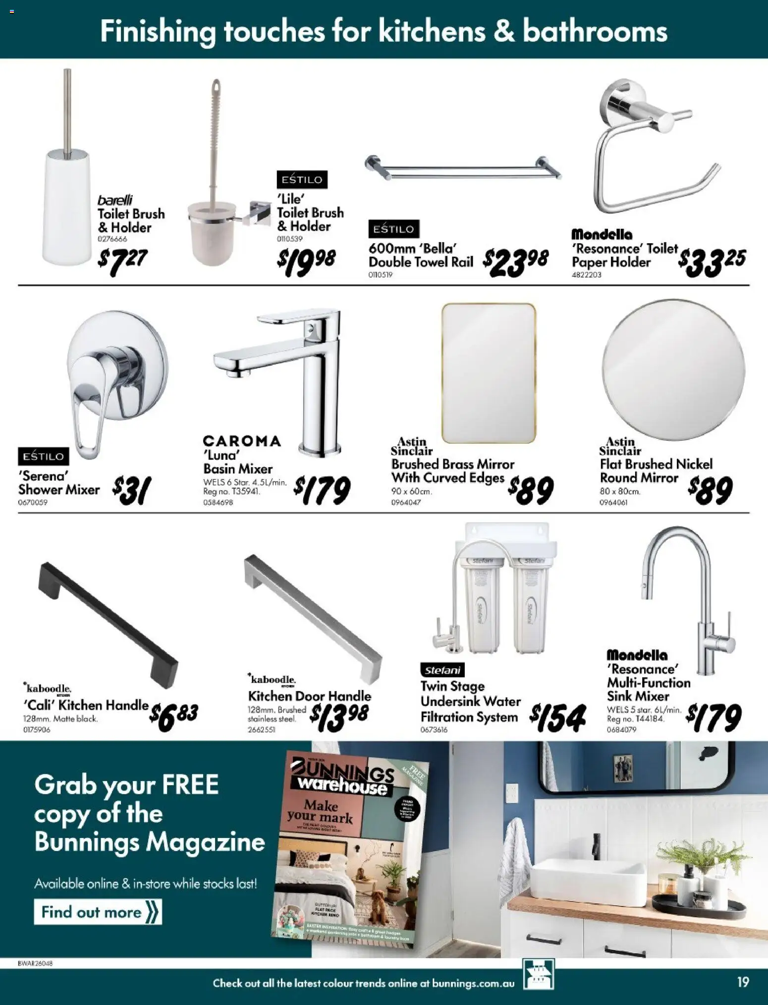 Bunnings Warehouse catalogue - valid from 11.03.2026 | Page: 19 | Products: Toilet, Door, Brush, Mixer