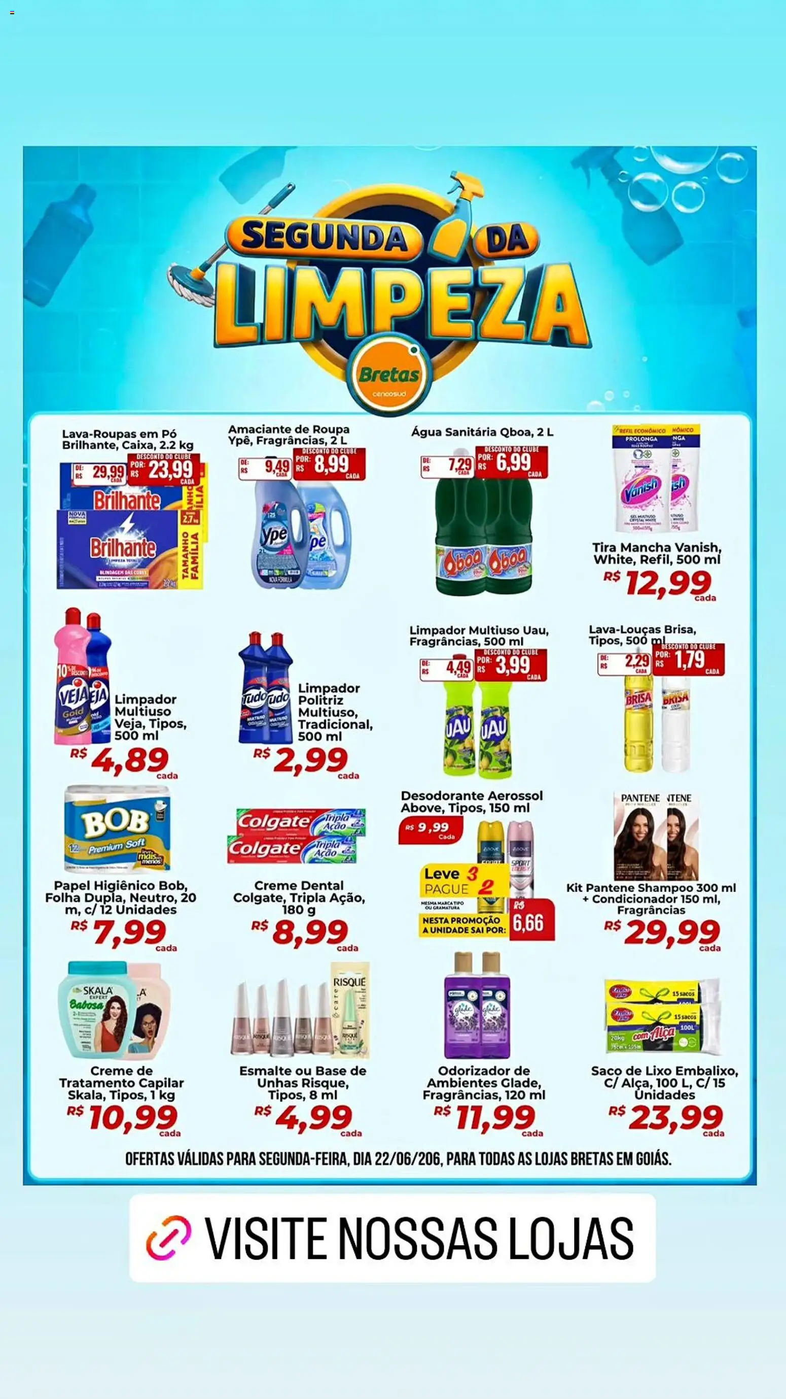 Bretas Folheto - válido de 22/06/2026 | Página: 1 | Produtos: Pó, Condicionador, Base, Papel higiênico