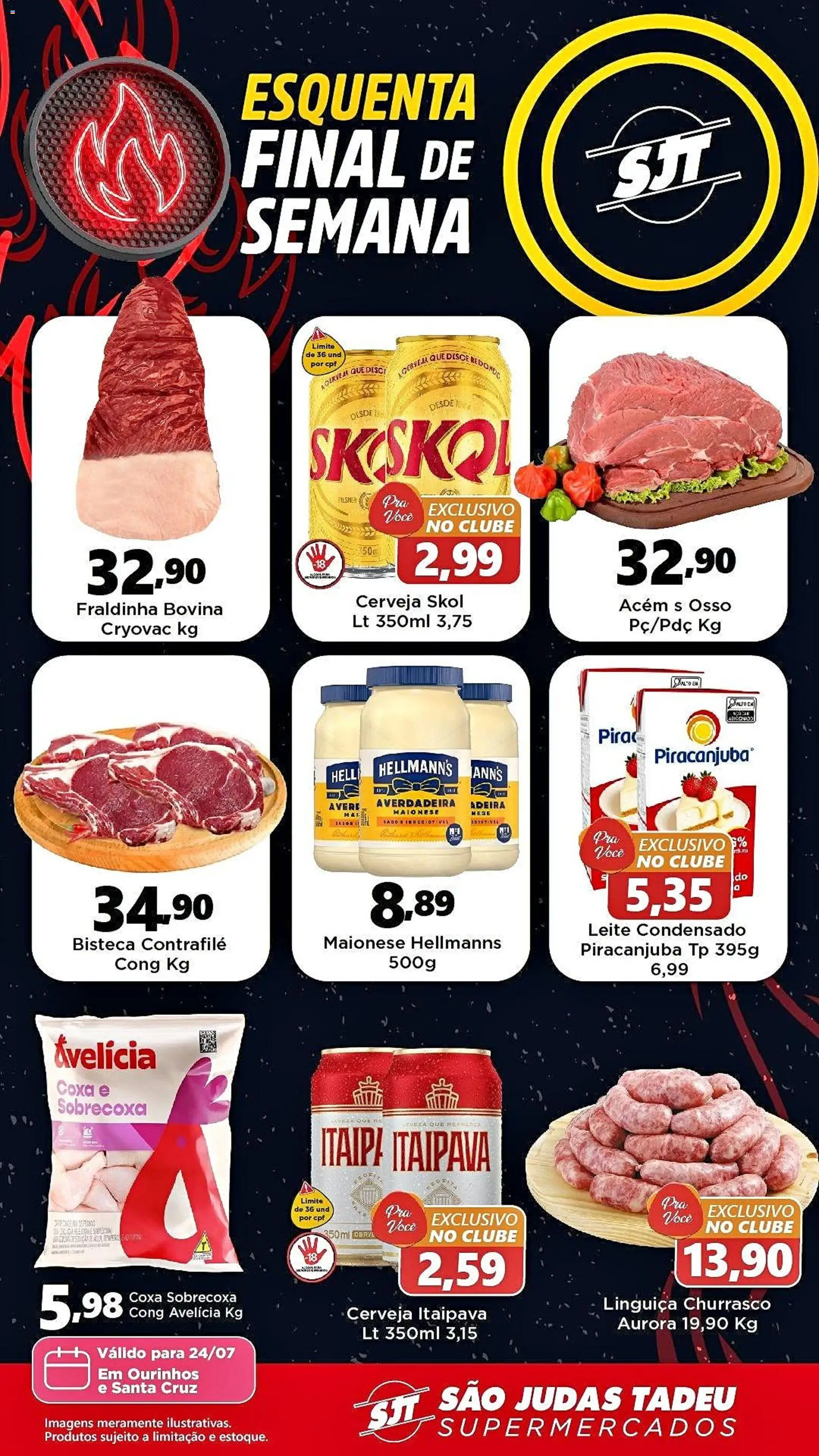 São Judas Tadeu Folheto - válido de 24/07/2026 | Página: 1 | Produtos: Linguiça, Fraldinha, Cerveja, Maionese
