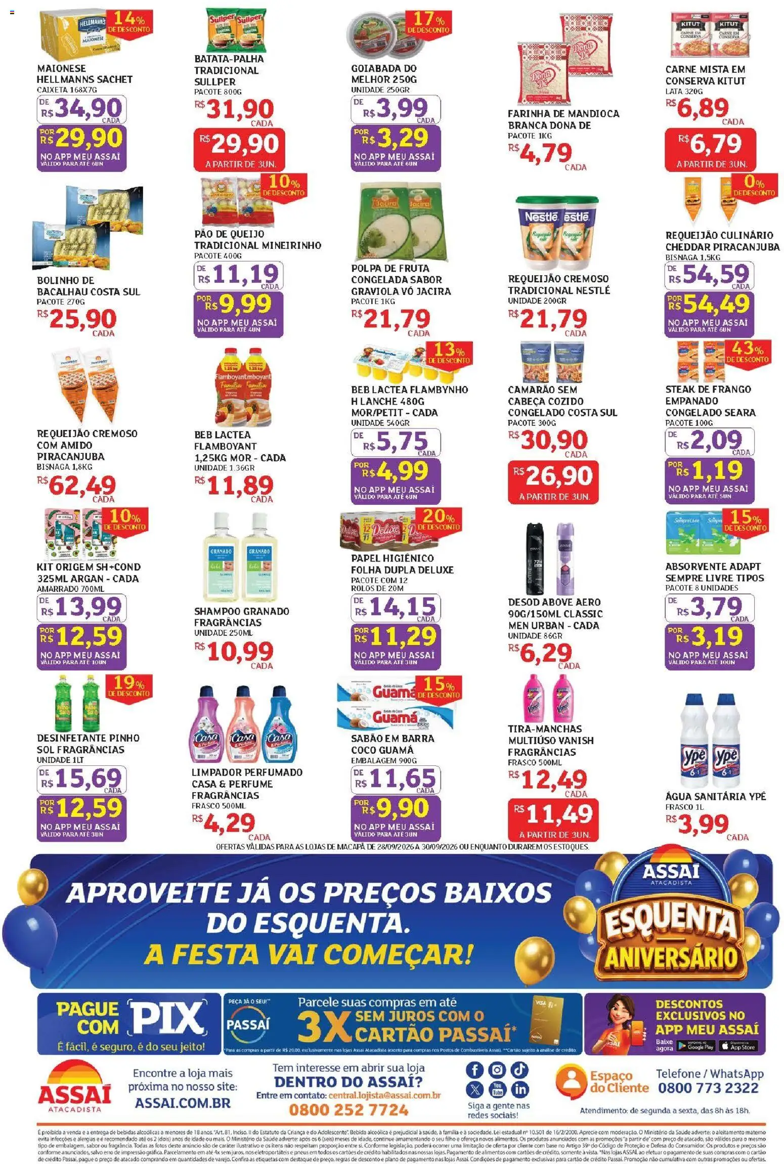 Assaí Atacadista Folheto - válido de 28/09/2026 | Página: 2 | Produtos: Farinha de mandioca, Bebidas, Base, Carne