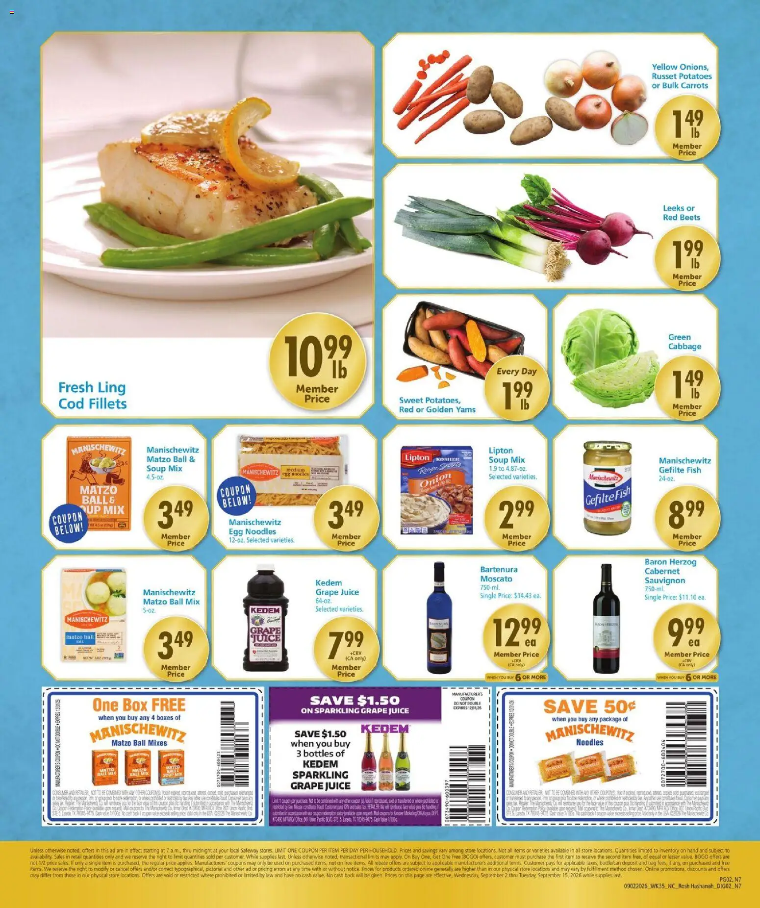 Safeway Rosh Ad - valid from 09/02/2026 | Page: 2 | Products: Noodles, Onion, Bag, Carrots