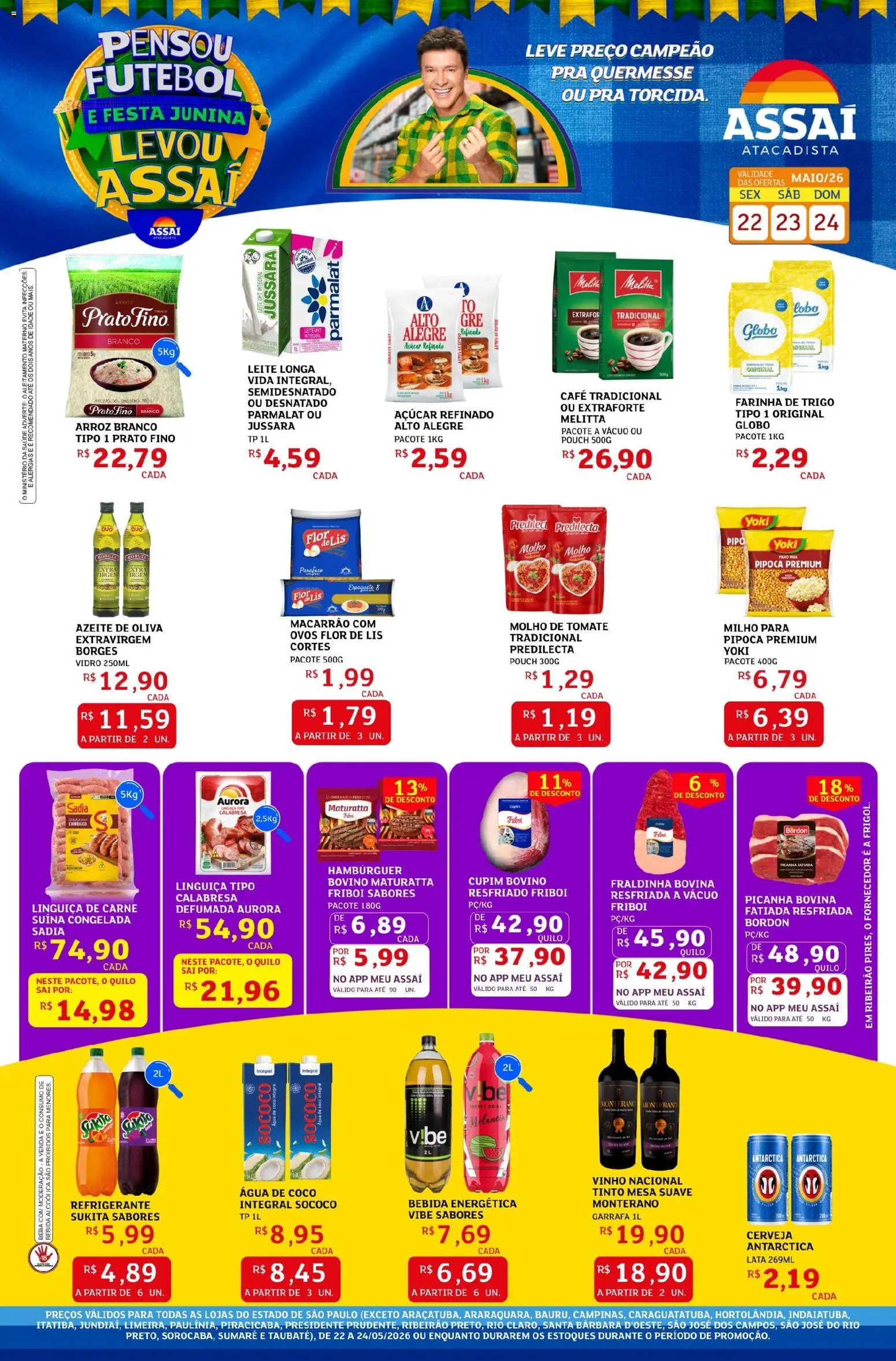 Assaí Atacadista Folheto - válido de 22.05.2026 | Página: 1 | Produtos: Farinha de trigo, Fraldinha, Leite, Pipoca
