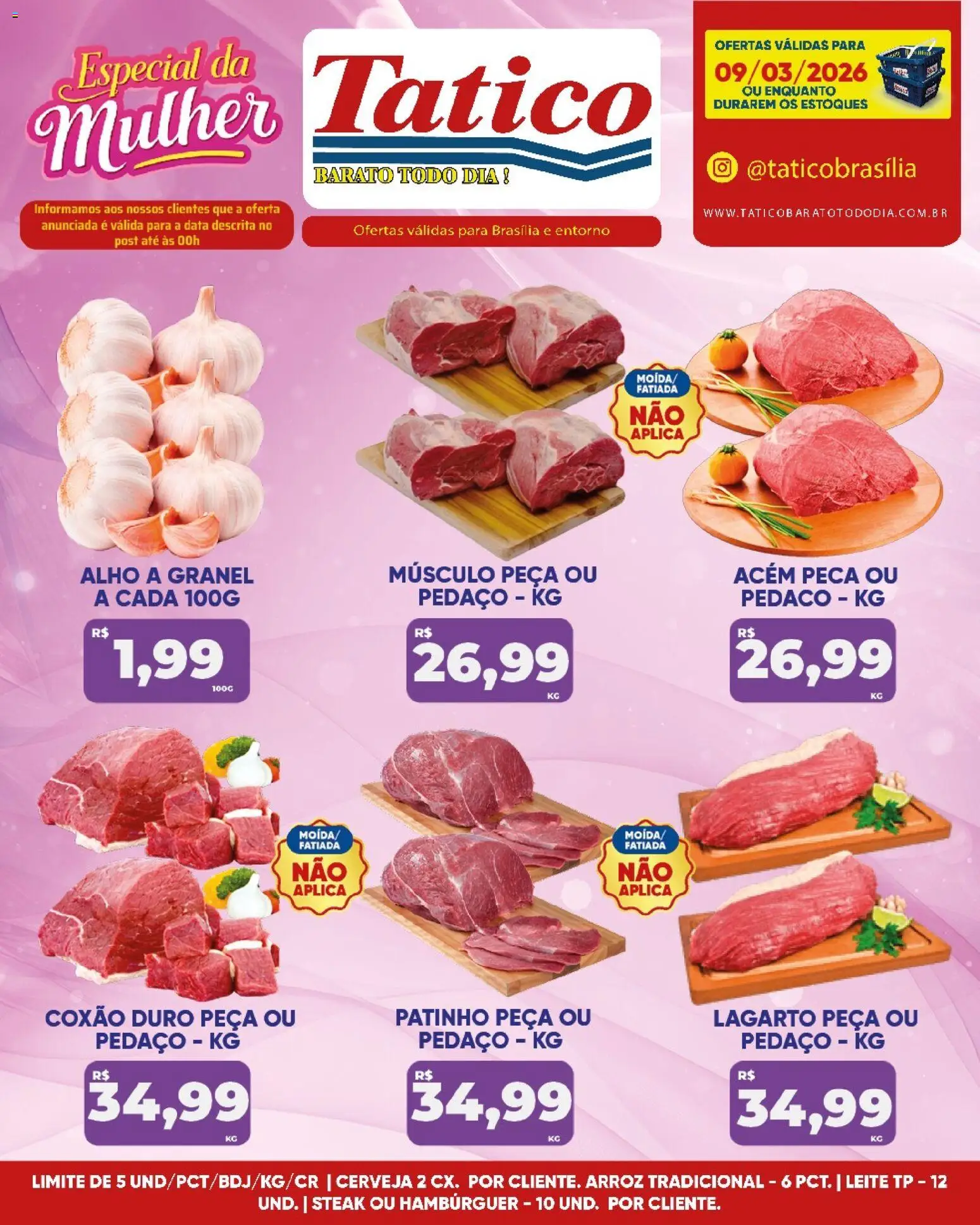 Tatico Folheto - válido de 09.03.2026 | Página: 10 | Produtos: Acém, Cerveja, Arroz, Hambúrguer