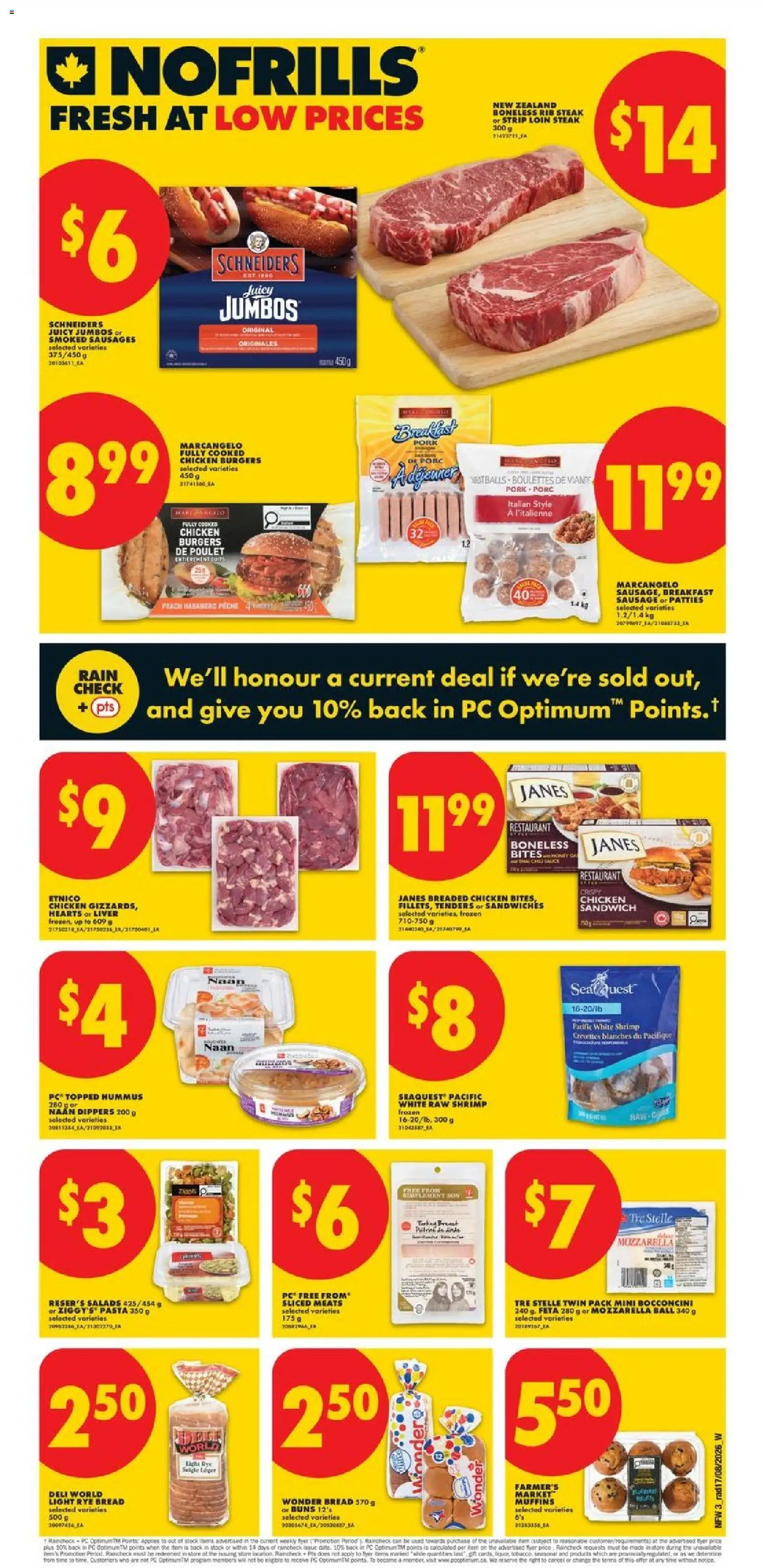No Frills flyer valid from Aug 20, 2026 | Page: 4 | Products: Mozzarella, Sausage, Shrimp, Chicken