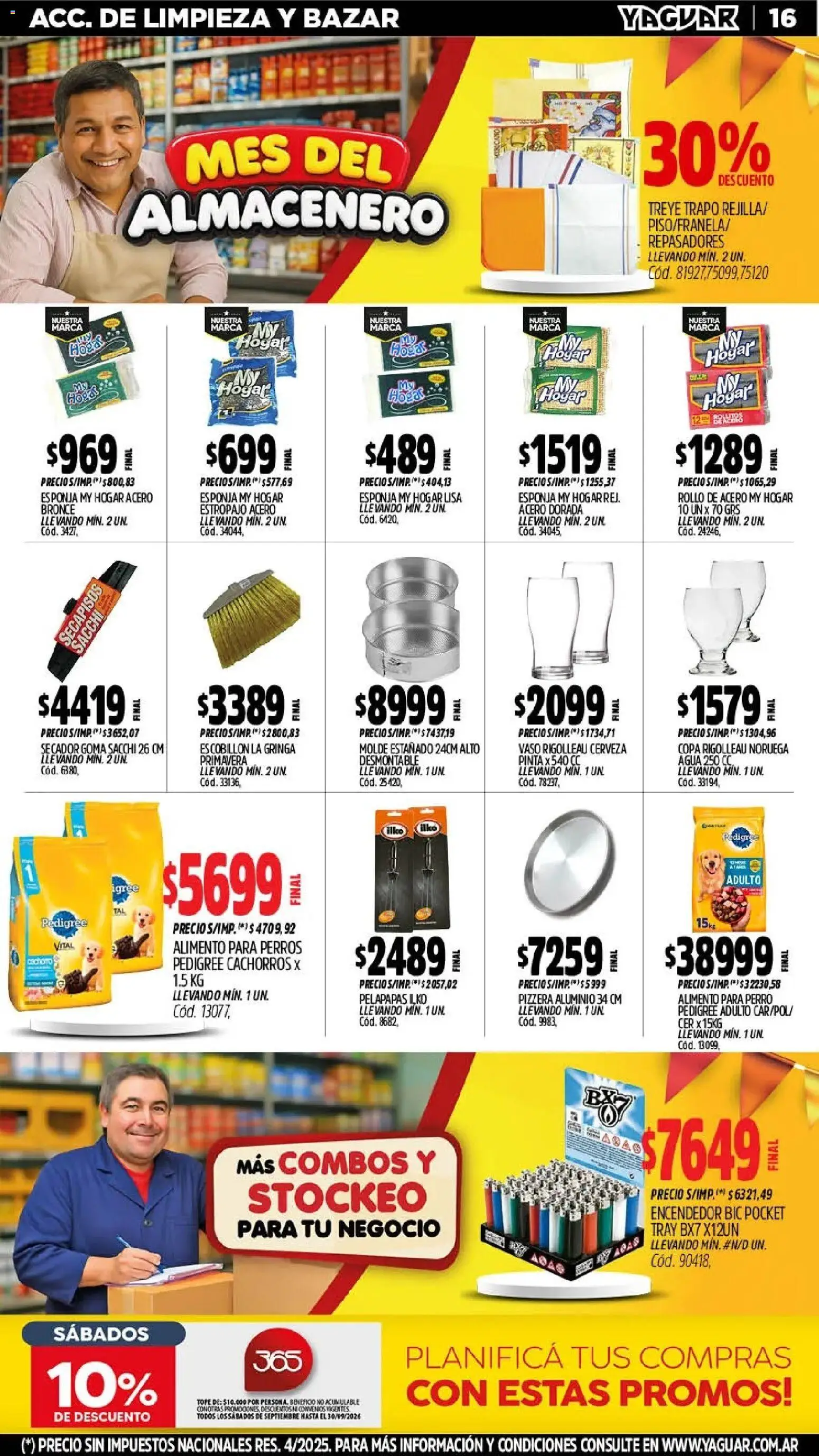 Yaguar - Oferta Semanal Mar del Plata │ válido desde el 28/09/2026 | Página: 16 | Productos: Encendedor, Estropajo, Escobillon, Alimento para perros