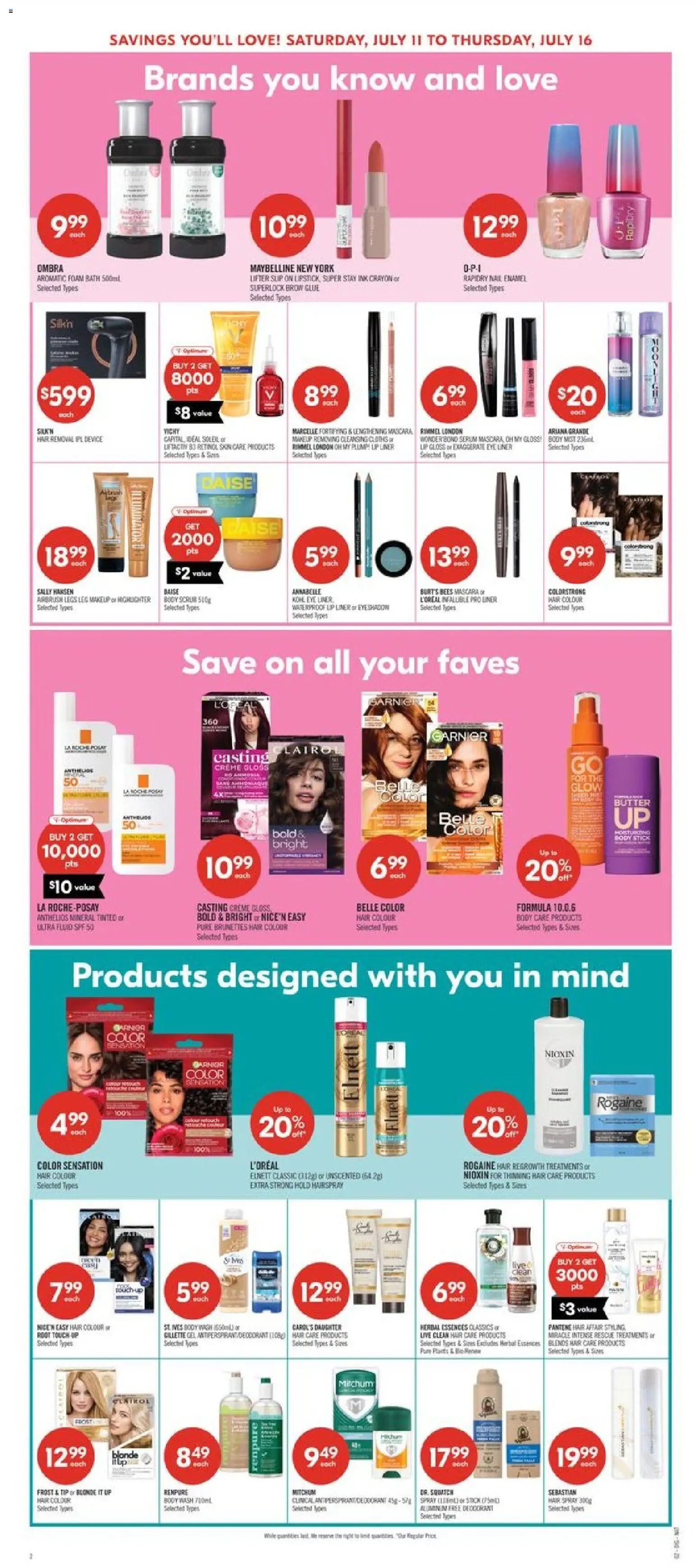 Shoppers flyer valid from Jul 10, 2026 | Page: 12 | Products: Mascara, Lip gloss, Hair spray, Butter