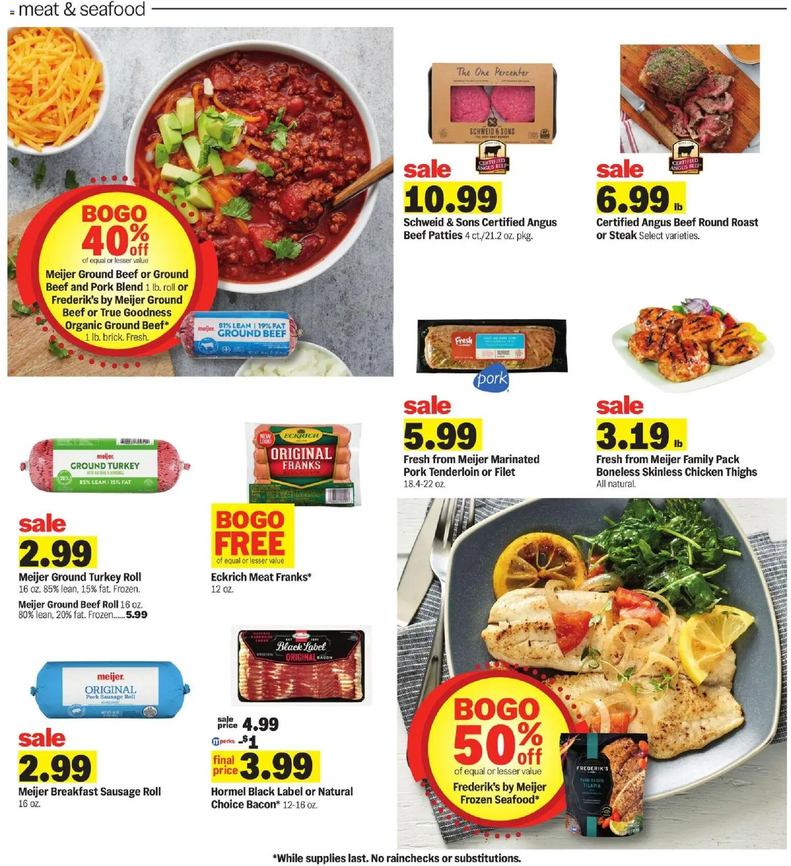 Meijer Weekly Ad - valid from 09/30/2026 | Page: 5 | Products: Chicken, Beef, Pork tenderloin, Steak