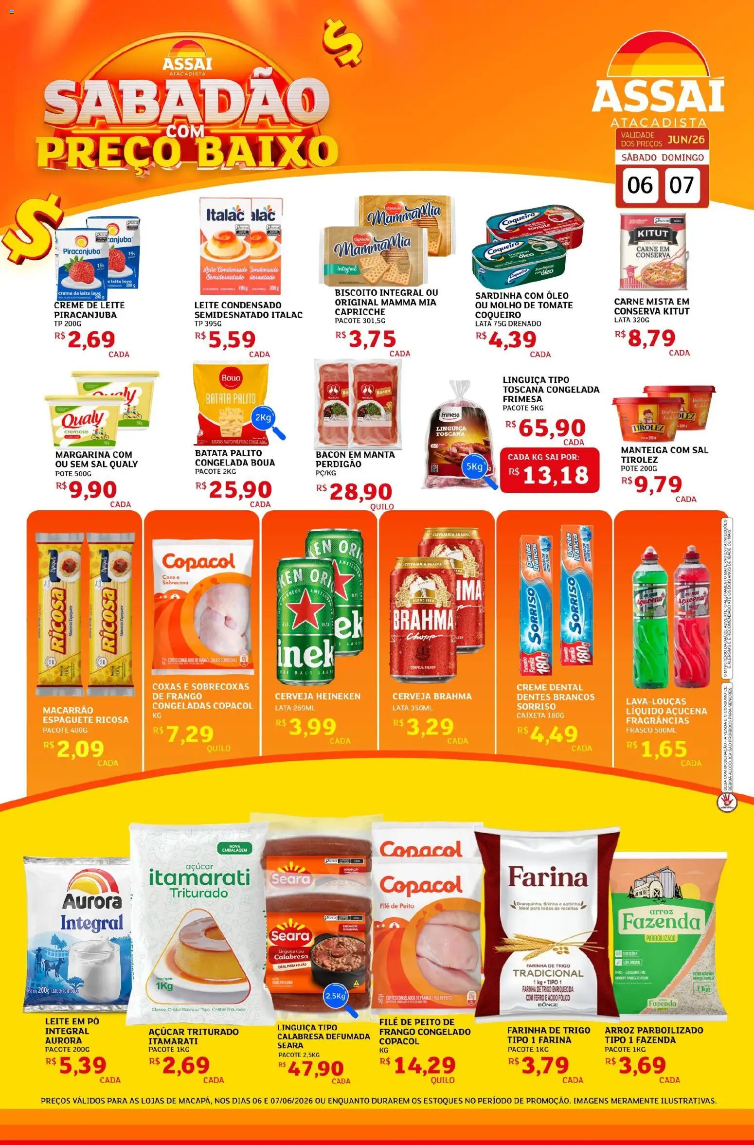 Assaí Atacadista Folheto - válido de 06.06.2026 | Página: 1 | Produtos: Lente, Leite, Carne, Baixo