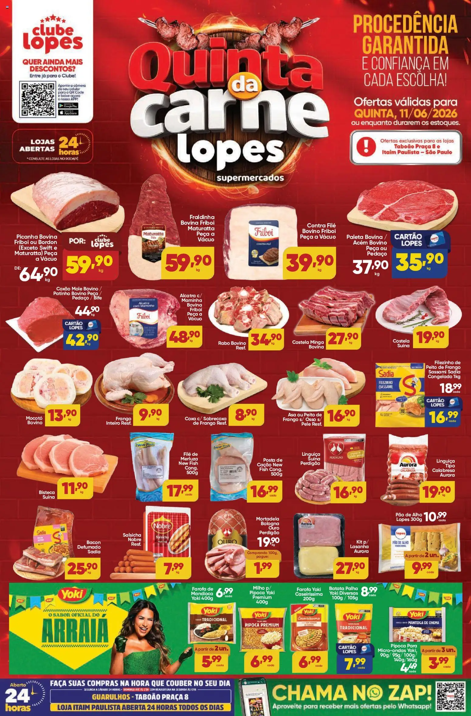 Lopes Supermercados Folheto - válido de 11.06.2026 | Página: 1 | Produtos: Pao de alho, Salsicha, Batata palha, Câmera