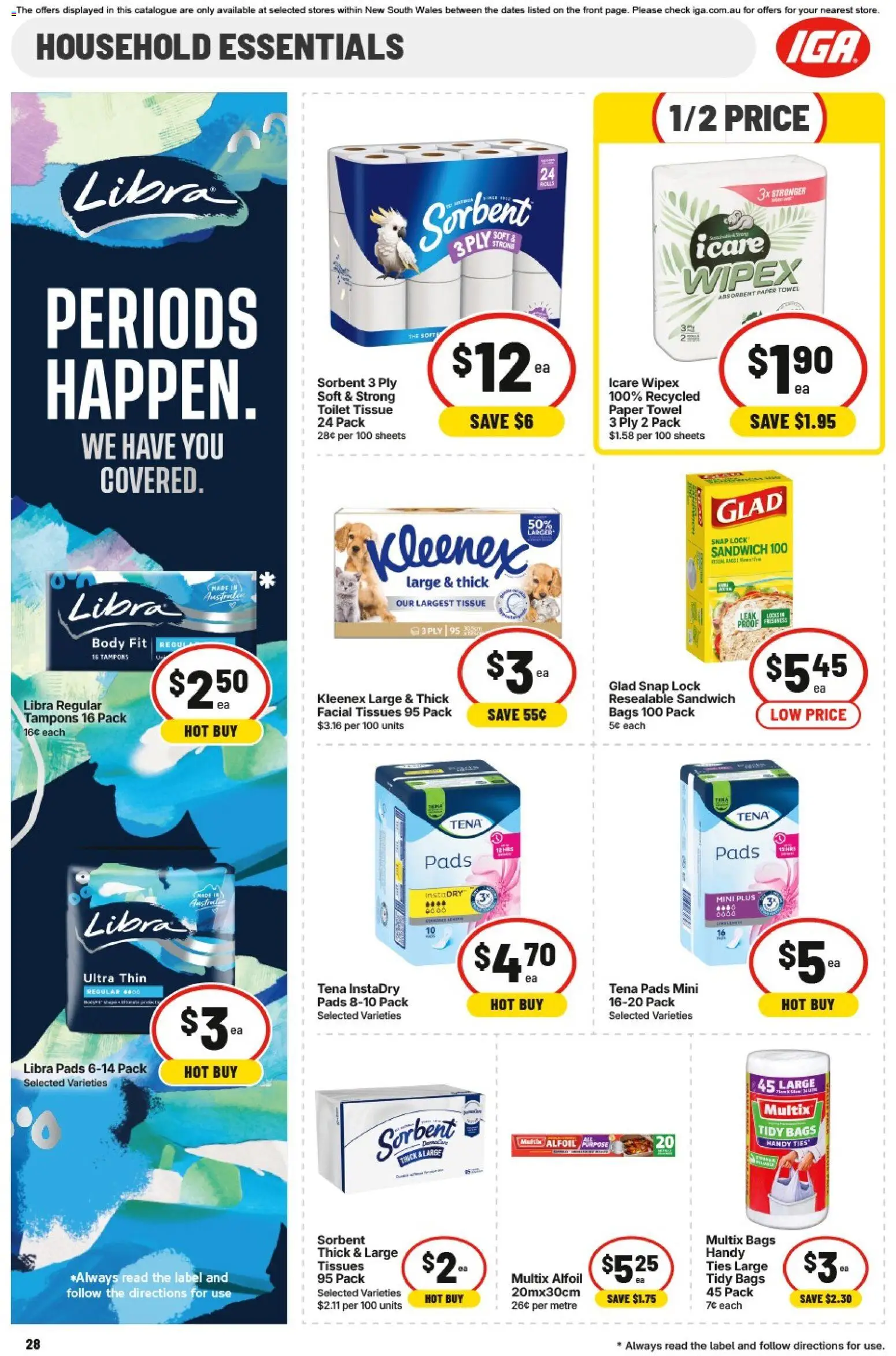 IGA catalogue - valid from 01/07/2026 | Page: 28 | Products: Toilet, Household, Tampons, Tissues