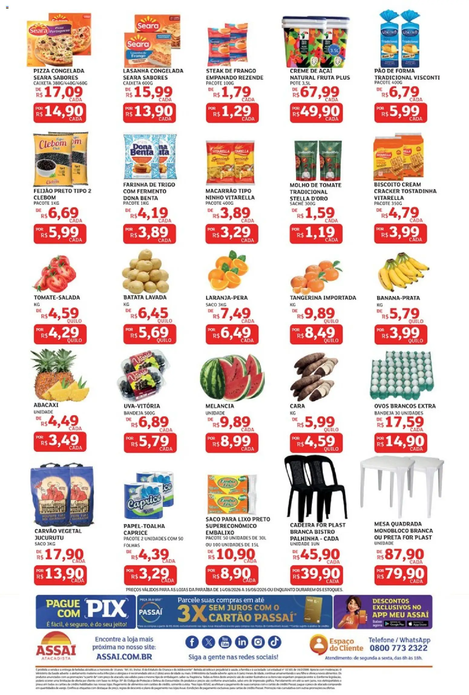 Assaí Atacadista Folheto - válido de 14/08/2026 | Página: 2 | Produtos: Tomate, Biscoito, Steak, Pão de forma