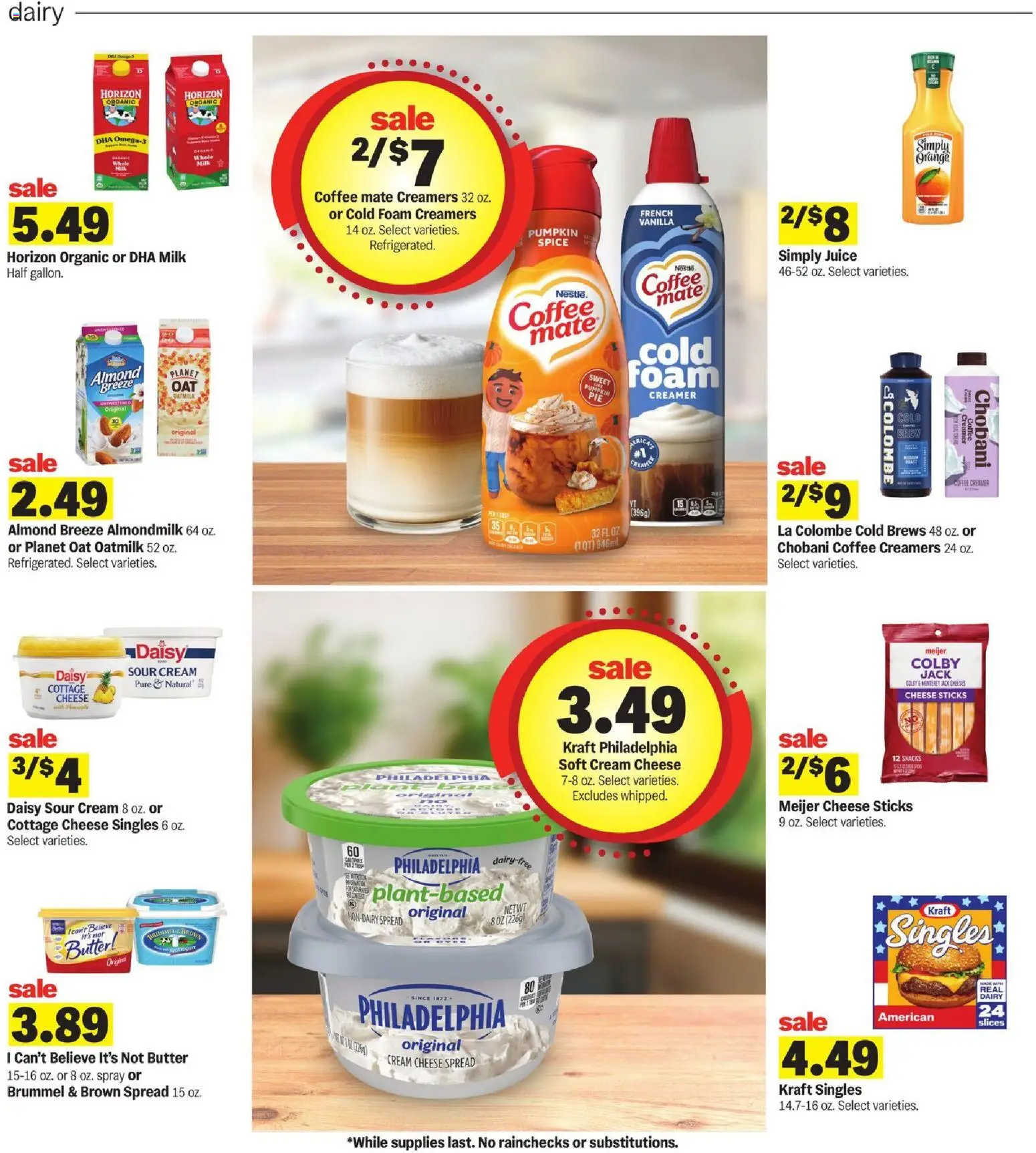 Meijer Weekly Ad - valid from 09/09/2026 | Page: 7 | Products: Cream cheese, Cheese sticks, Milk, Cheese