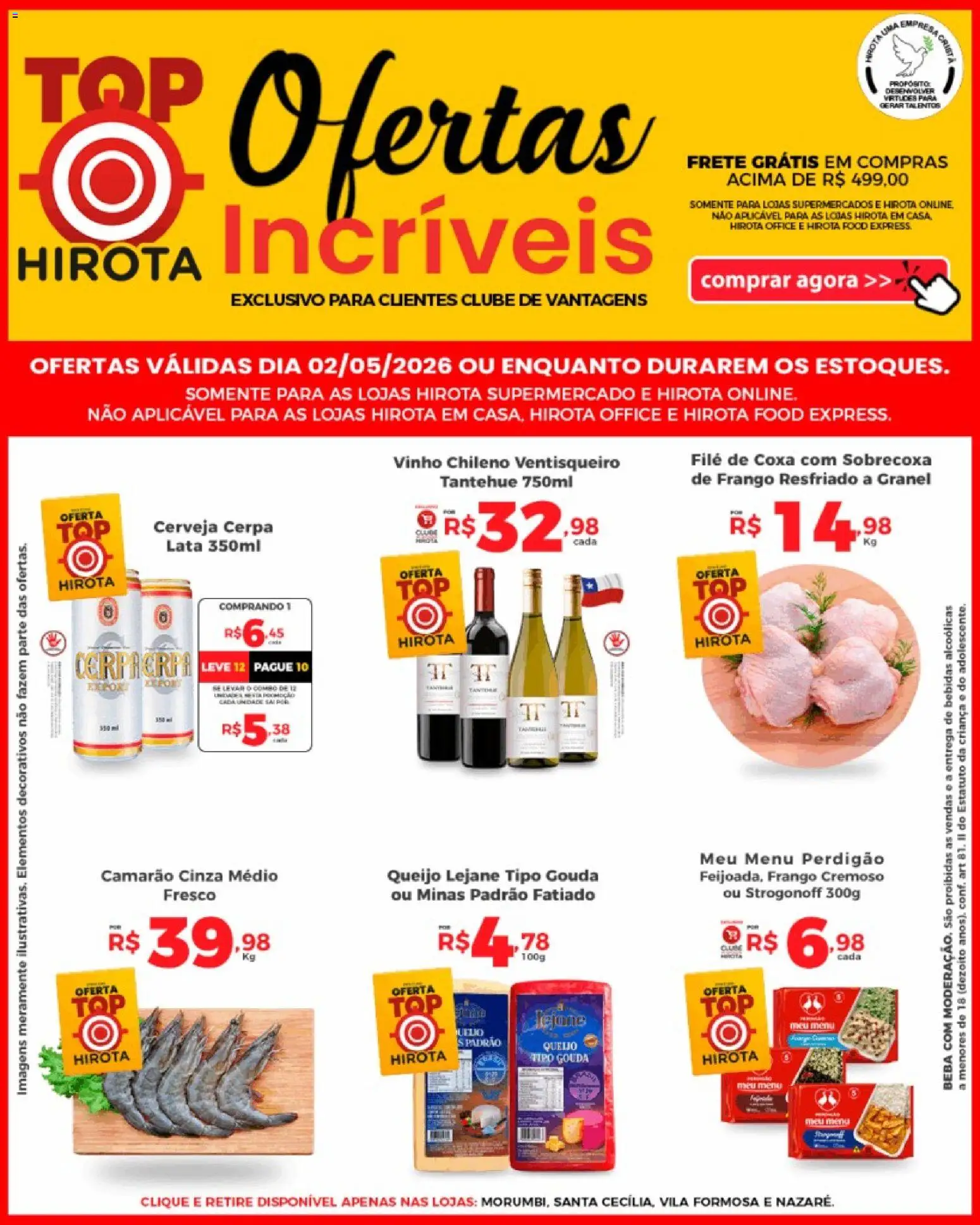 Hirota Food Folheto - válido de 02.05.2026 | Página: 1 | Produtos: Camarão, Queijo, Vinho, Gouda