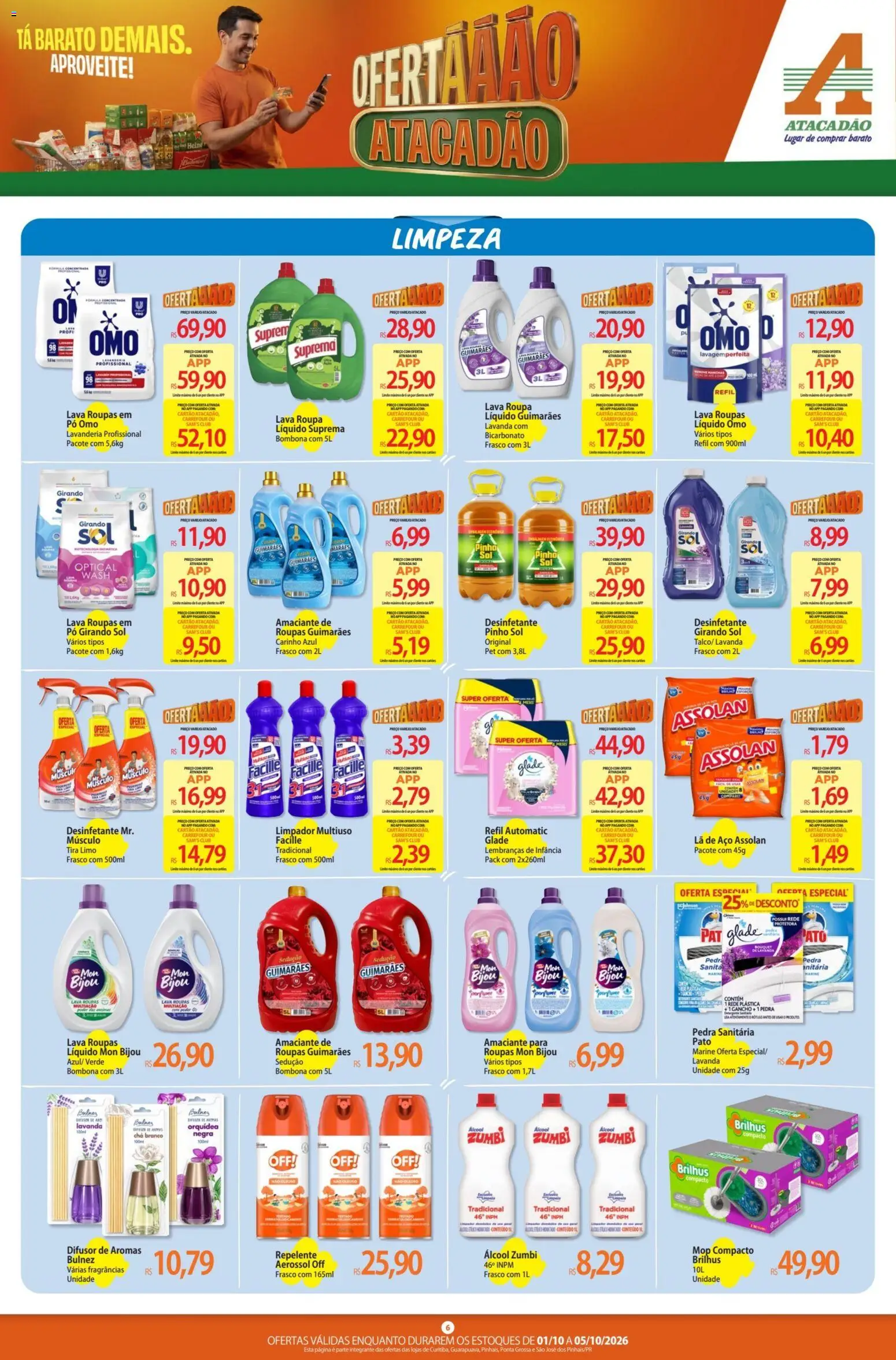 Atacadão Folheto - válido de 01/10/2026 | Página: 6 | Produtos: Difusor, Pedra sanitária, Limpador multiuso, Amaciante de roupas